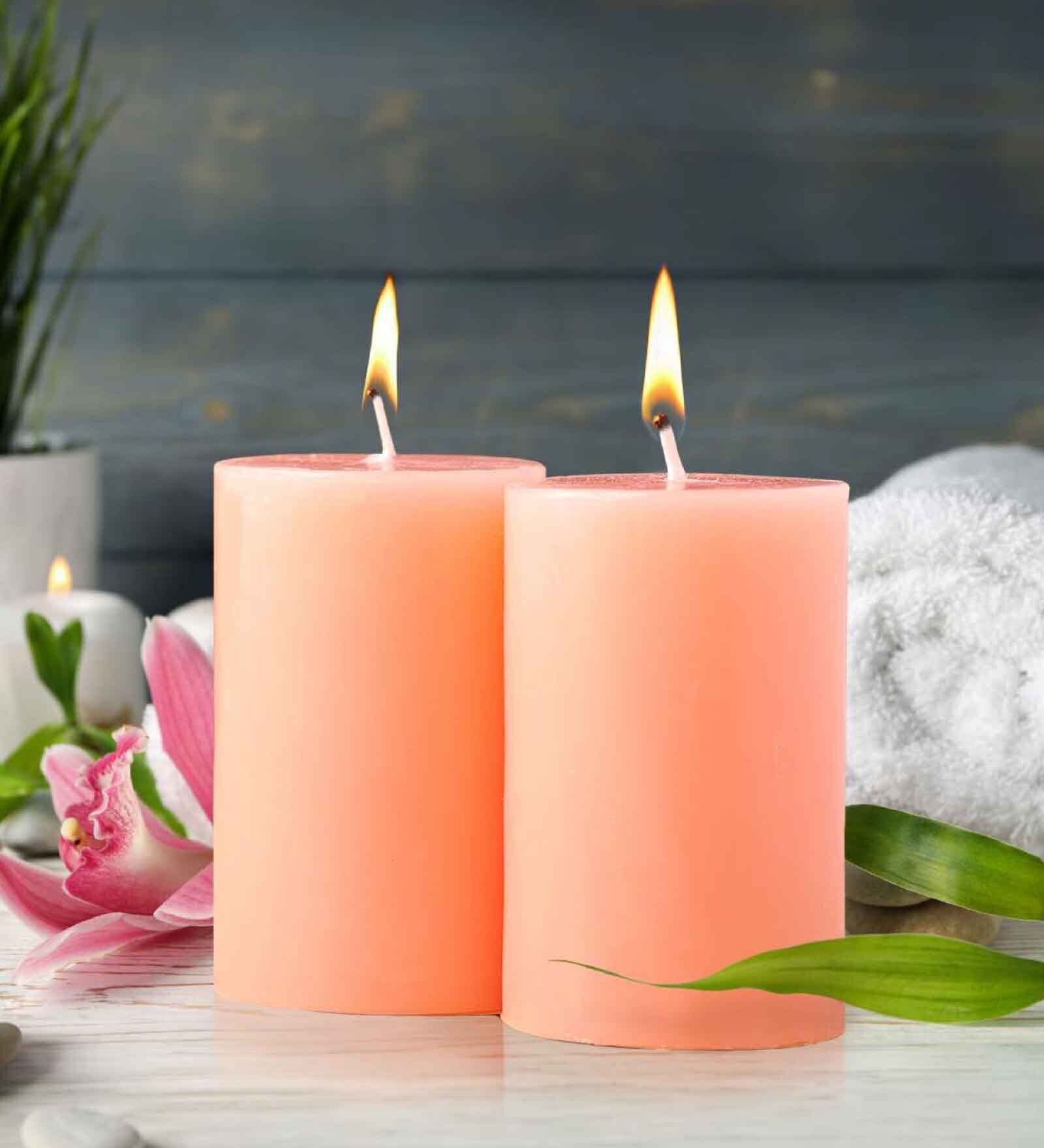Peach Wax Pillar Candles Peach Pomegranate Aroma Pack Of 2