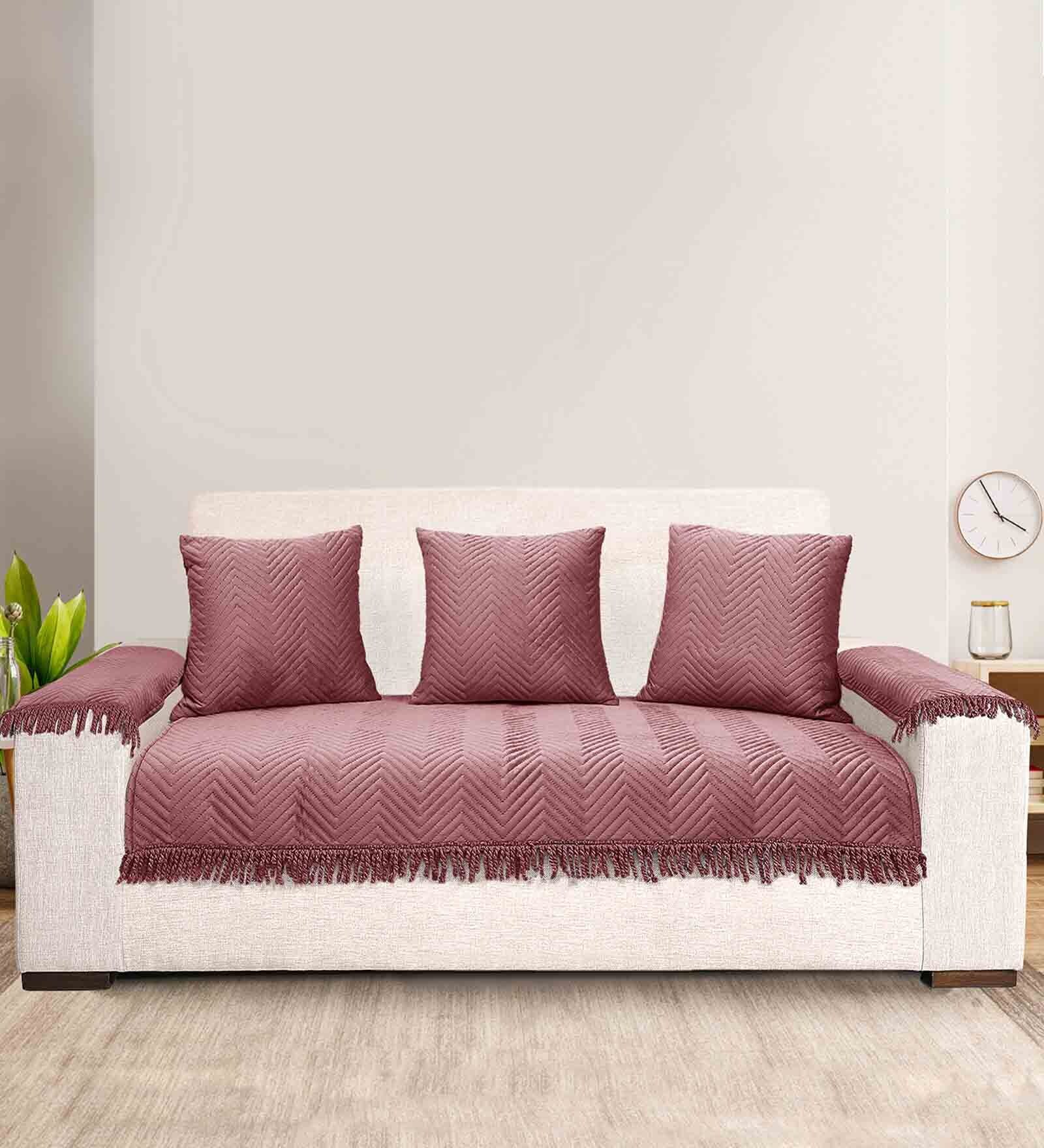 Peach Zig-Zag Velvet 3 Seater Sofa Cover (Pack of 6)