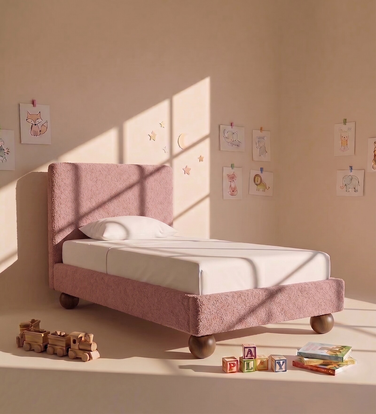 Peachy Dream Kids Toddler Bed In Ivory Colour