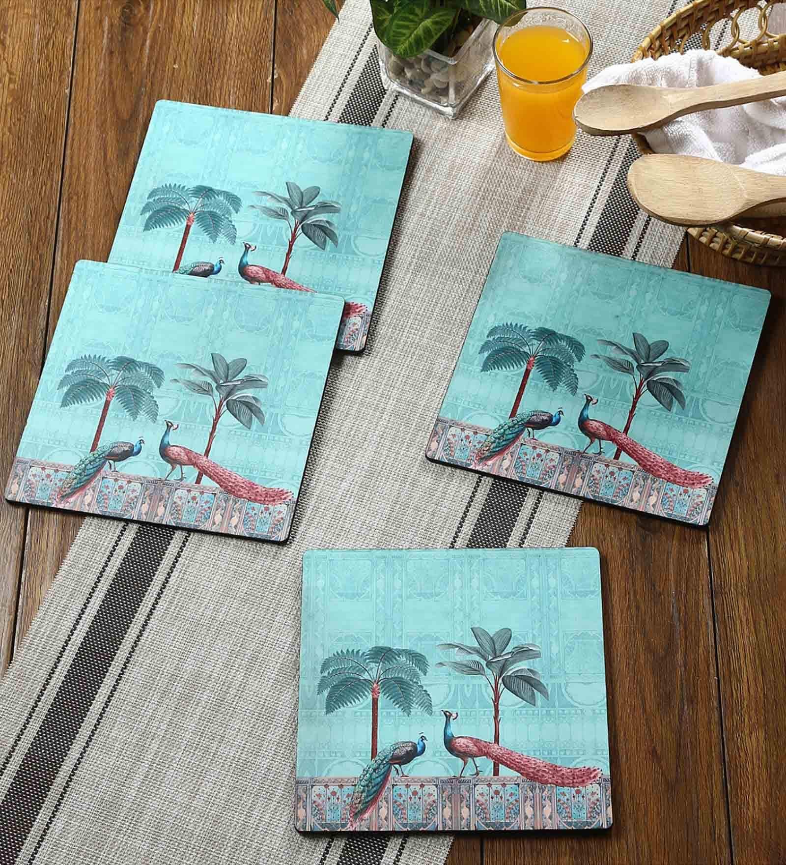 Peacock  Turquoise MDF (Set of 4) Table Coaster Reinvention factory
