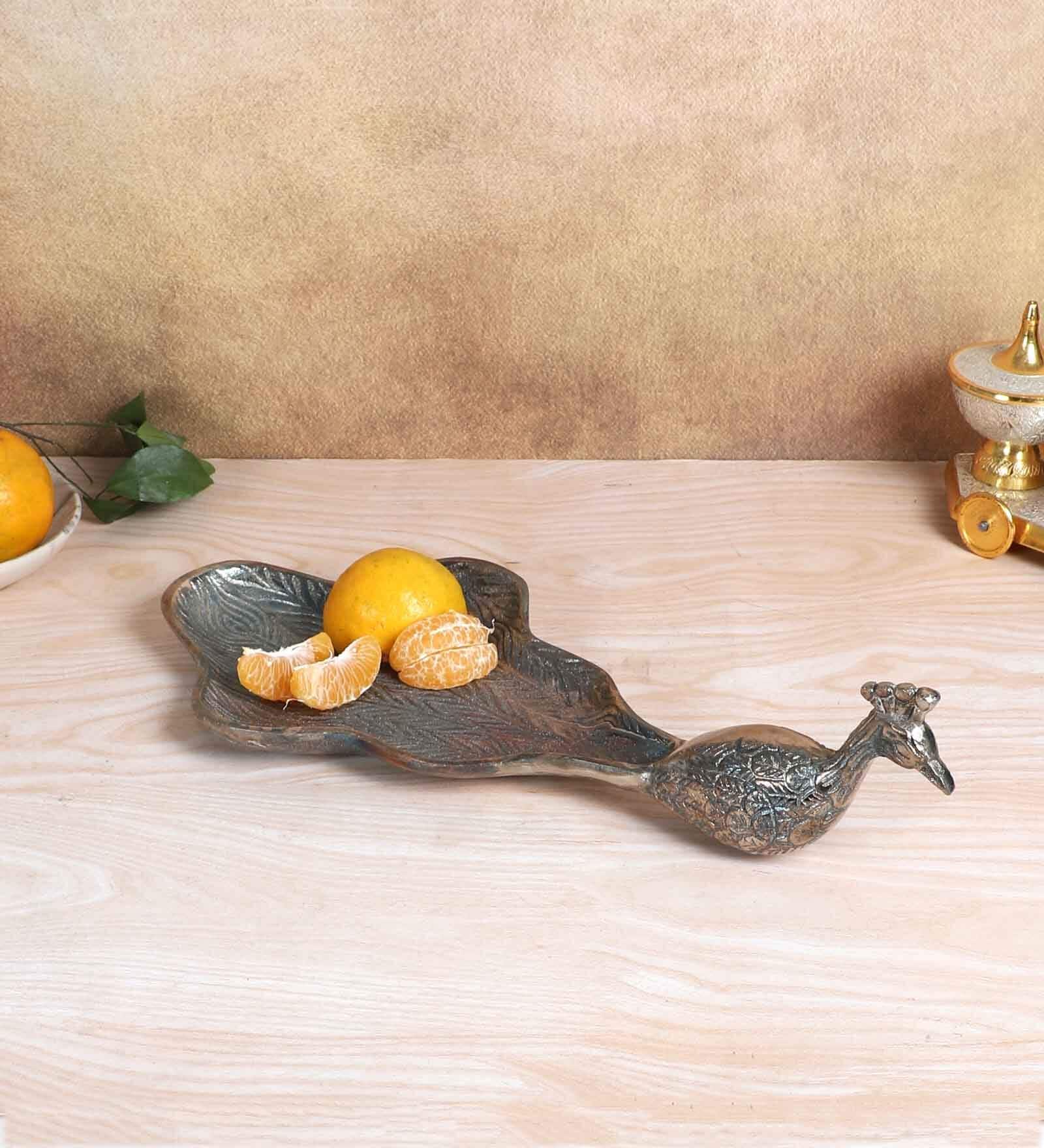 Peacock Aluminium Silver  Big Gifting Platter
