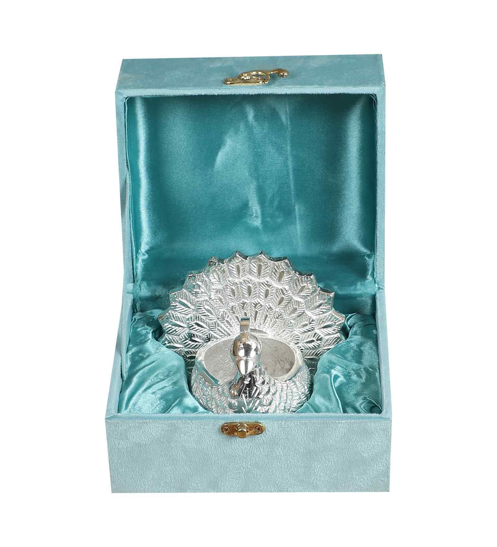 Peacock Aluminium Silver Candle Stand