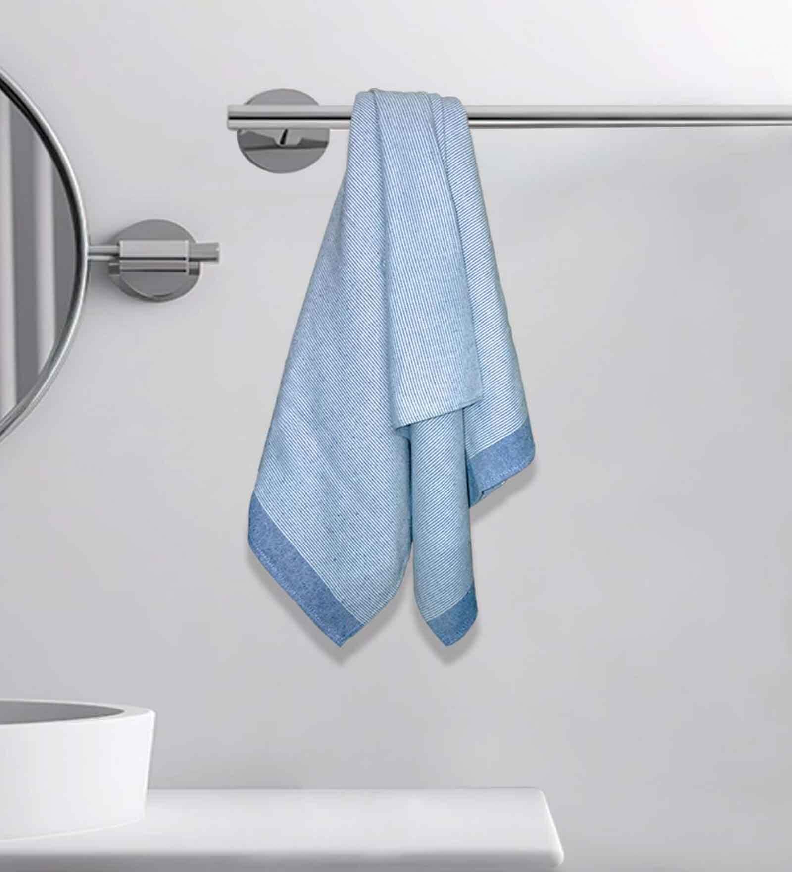 Blue Cotton Striped 220 GSM Bath Towel Blue Cotton Striped 220 GSM Bath Towel