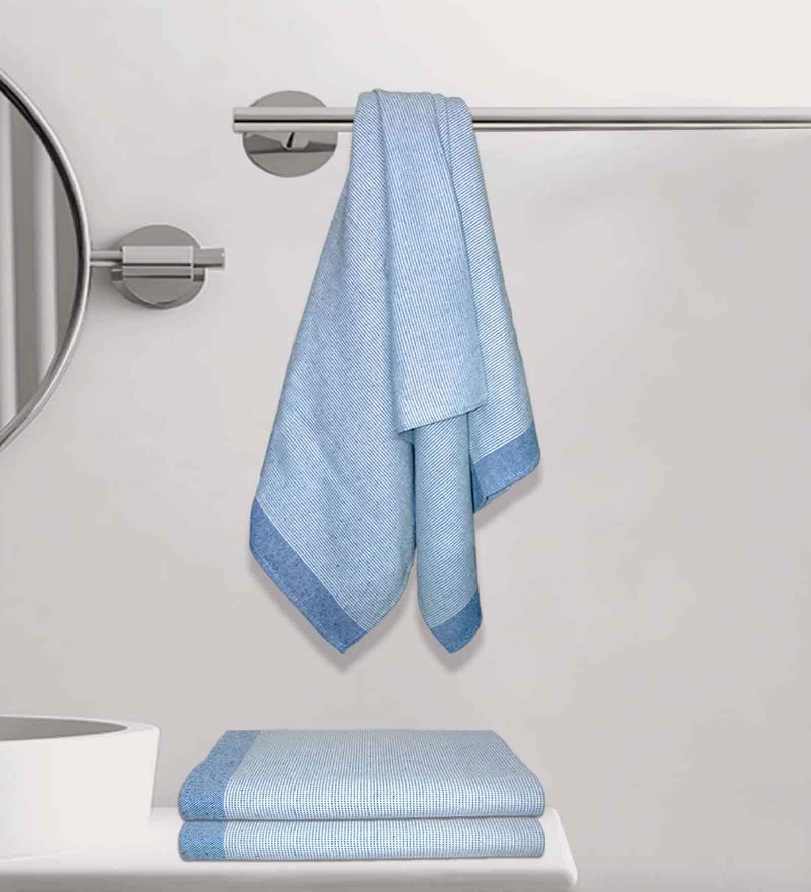 Peacock Blue Cotton Striped 220 GSM Bath Towels 3 Pc