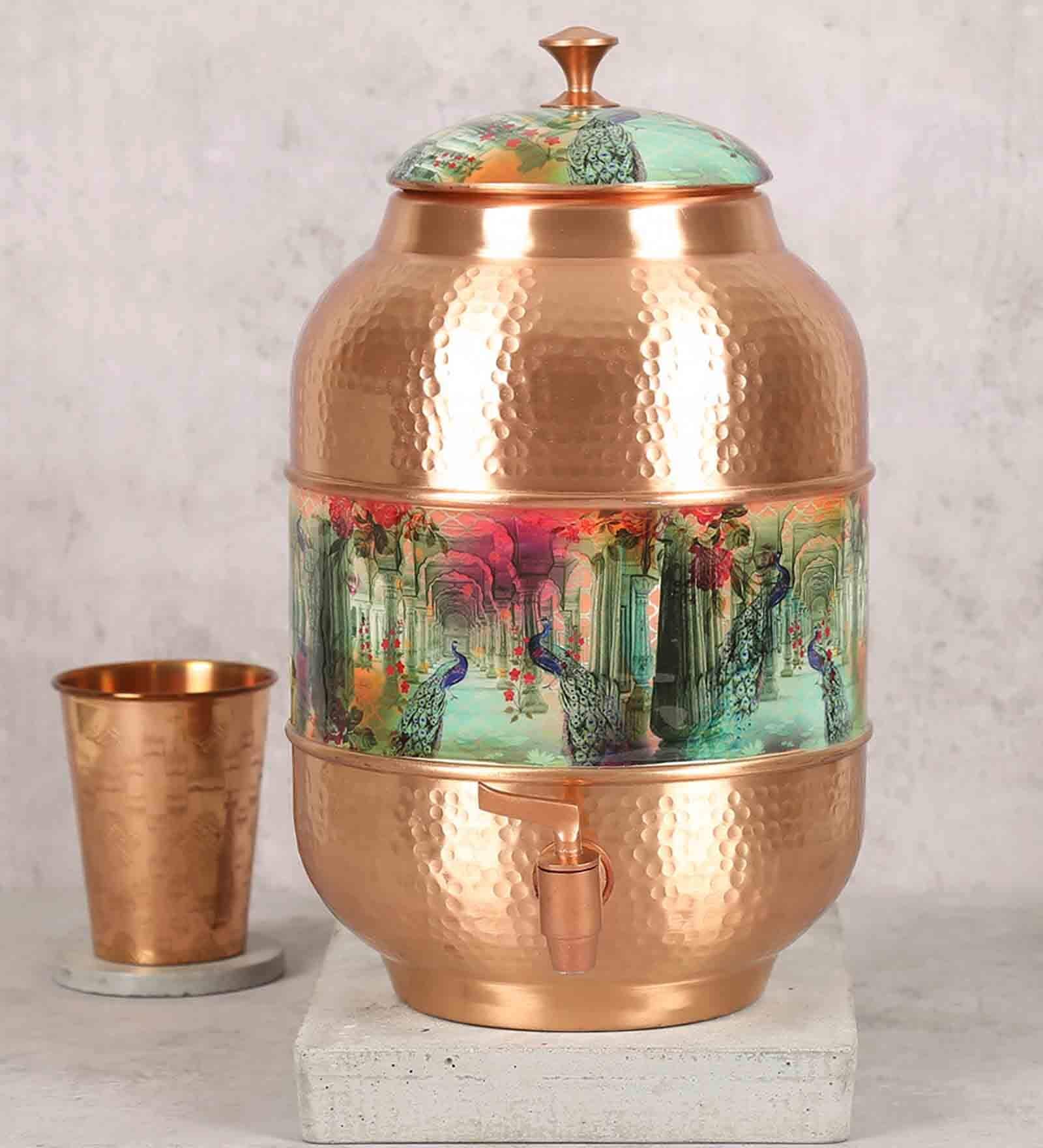 Peacock Dwar 8 Ltrs Gold Copper Water Dispenser