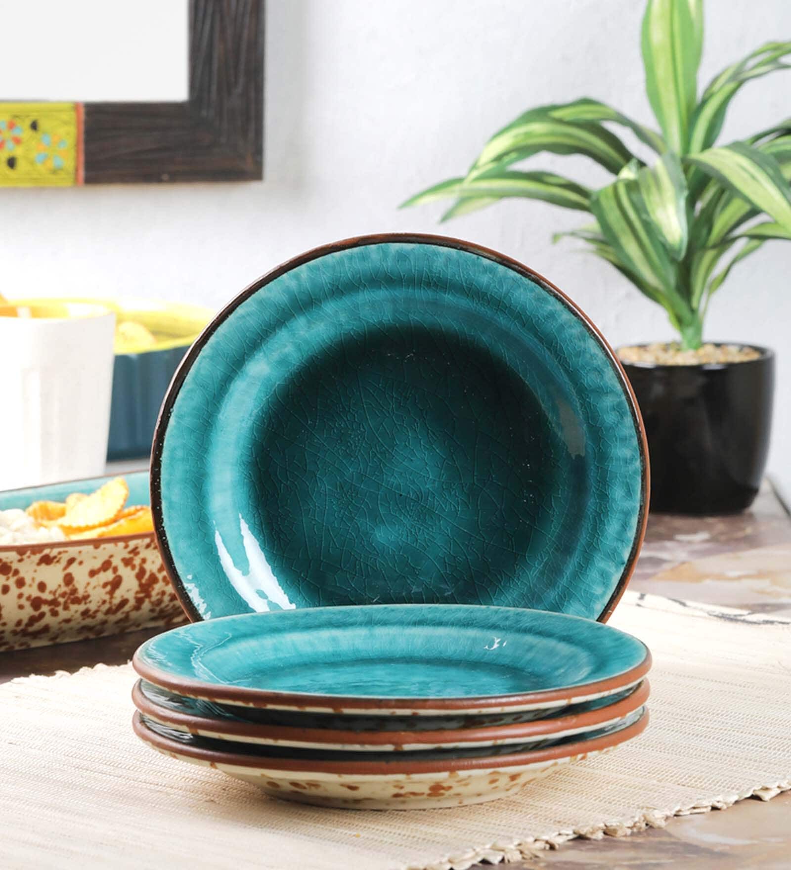 Peacock Green 7 Inch (Set of 4) Ceramic Quarter Plate