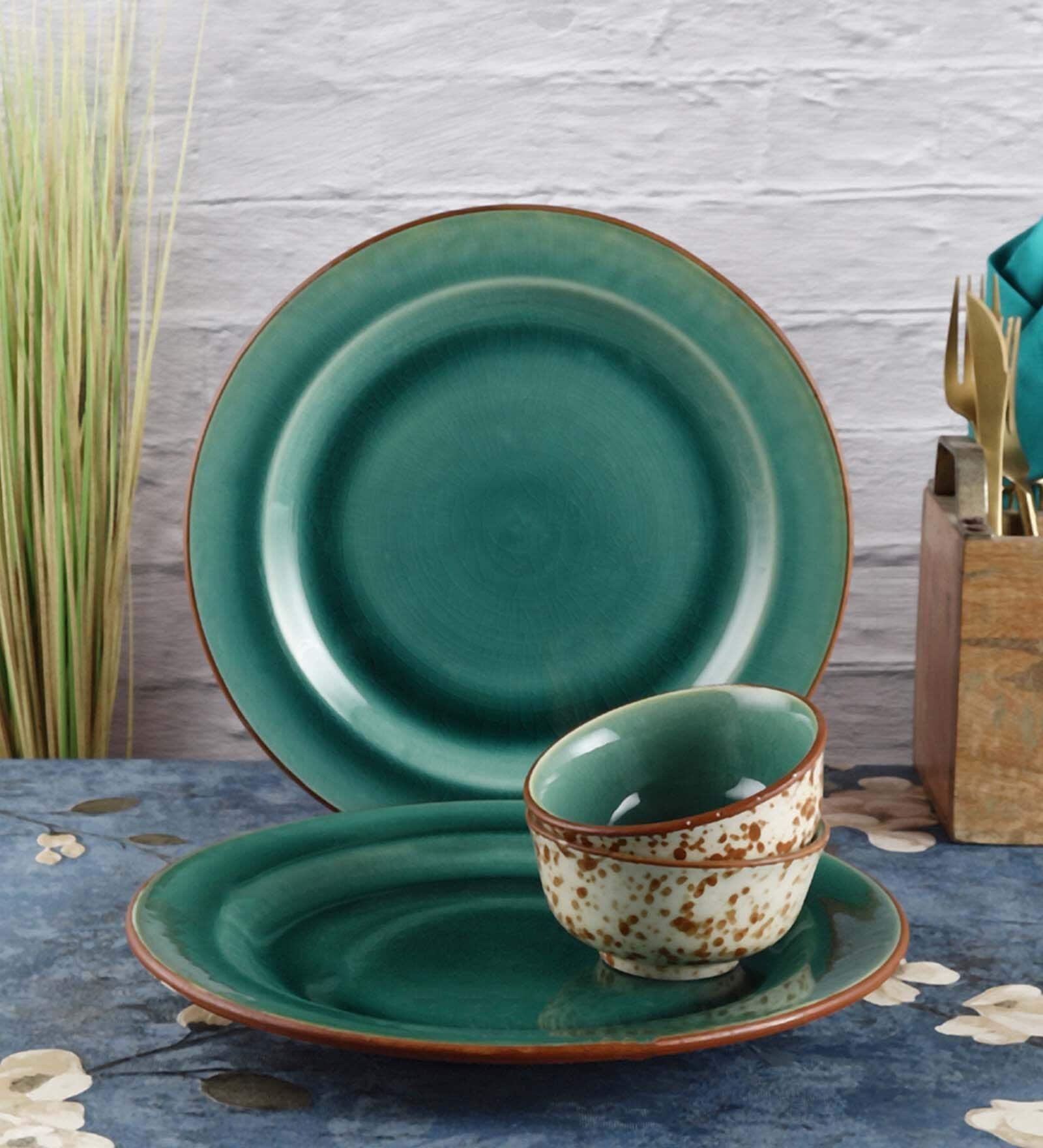 Buy Peacock 4 Pcs Green Ceramic Dinnerware Set at 17% OFF by Vareesha ...