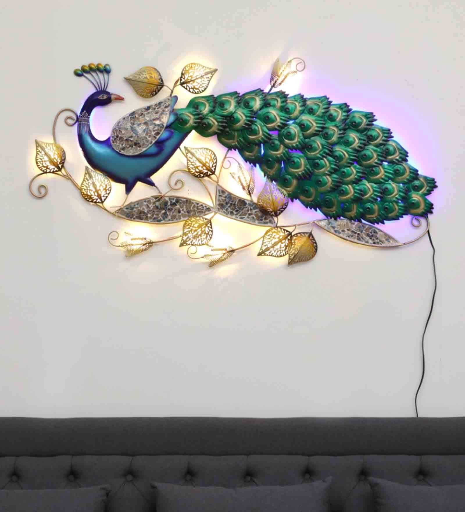 Peacock Multicolor Metal LED Wall Art