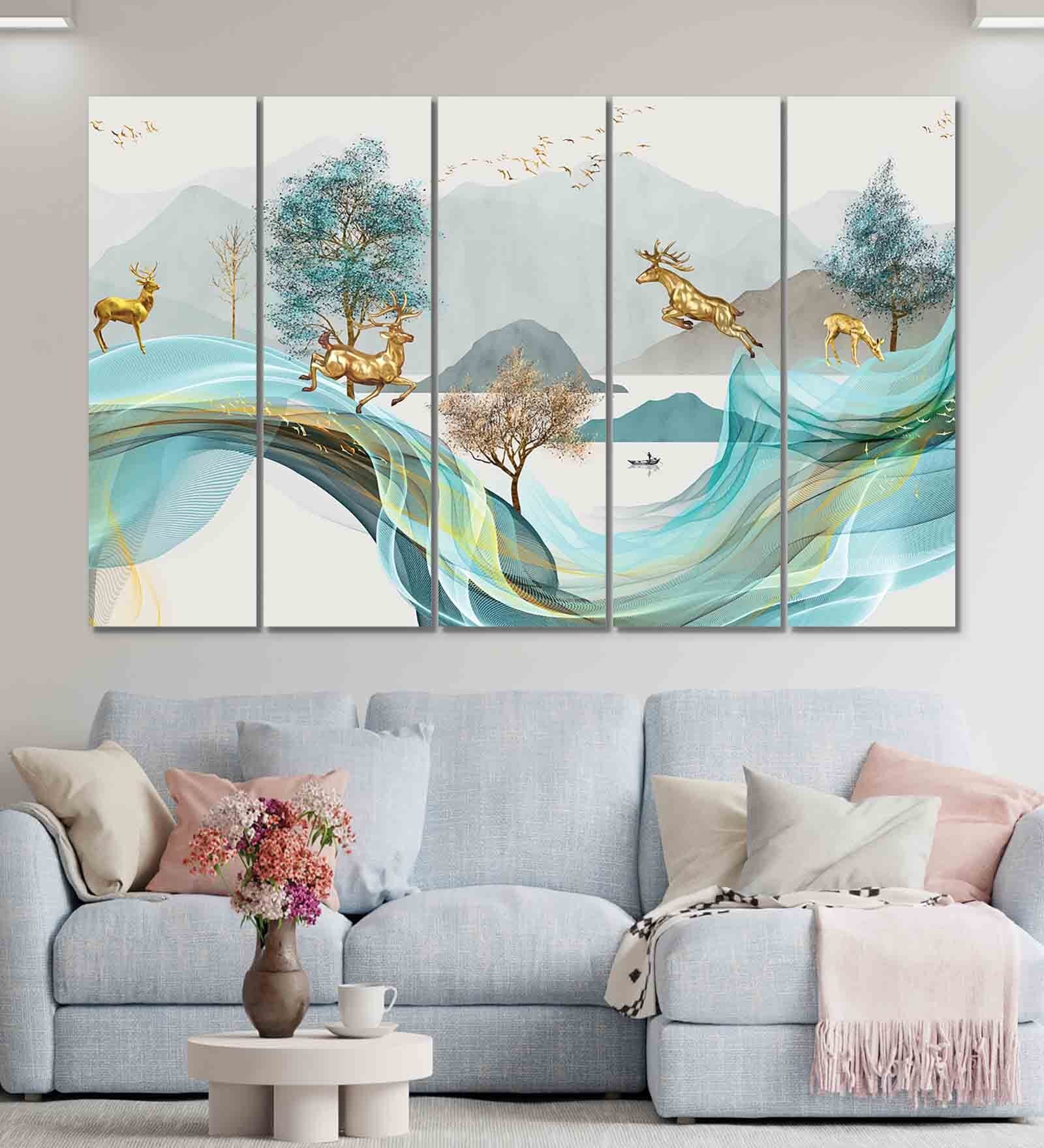 Reindeer Multicolour MDF (Set of 5) Art Panels