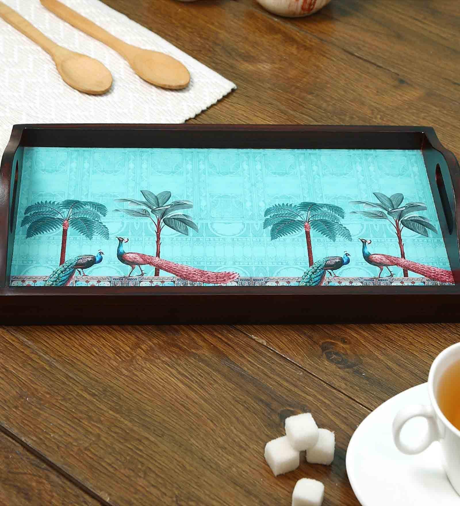 Peacock Teak Brown Teak Wood & MDF Serving Tray Reinvention factory