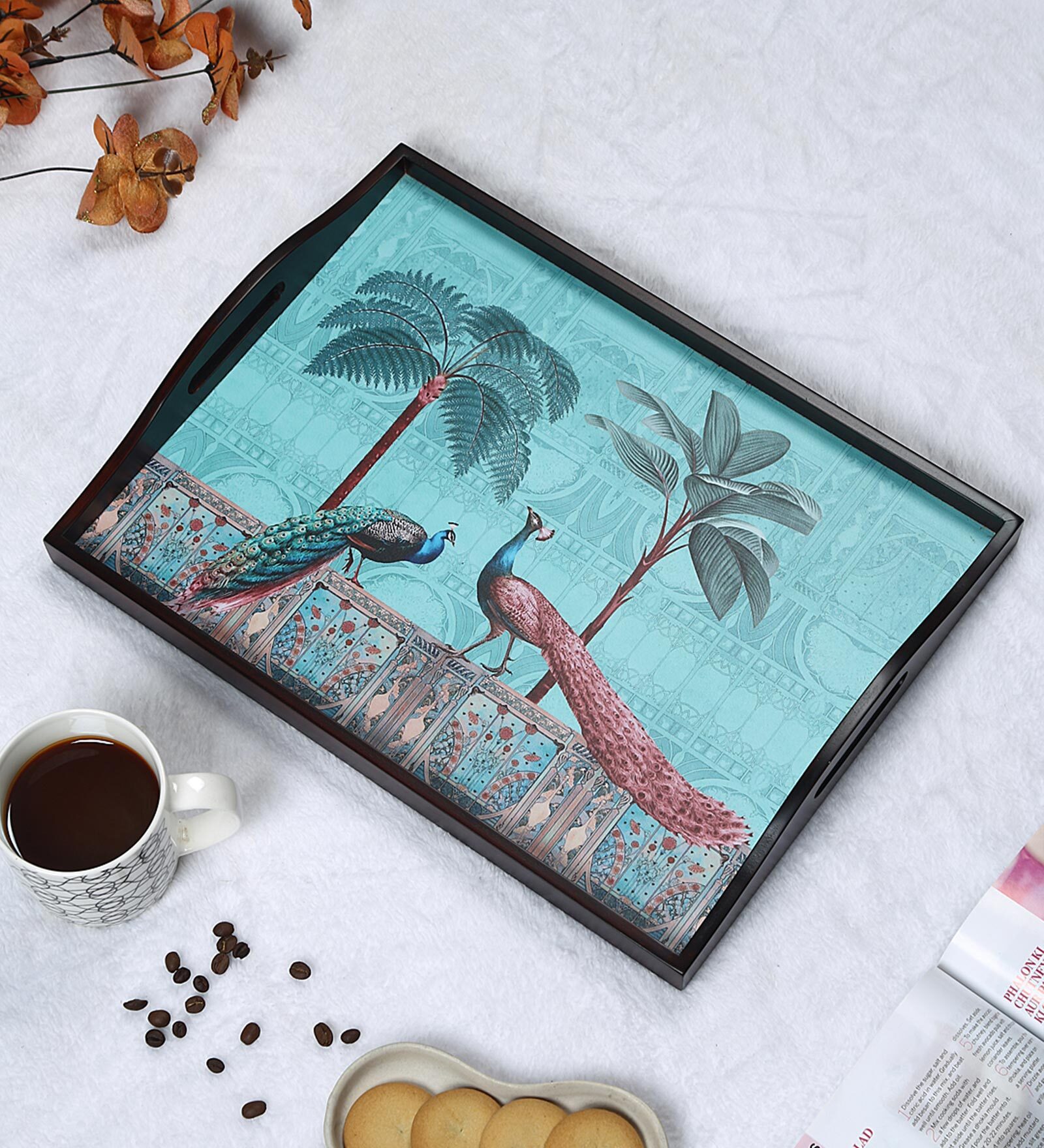 Peacock Teak Brown Teak Wood & MDF Serving Tray Reinvention factory