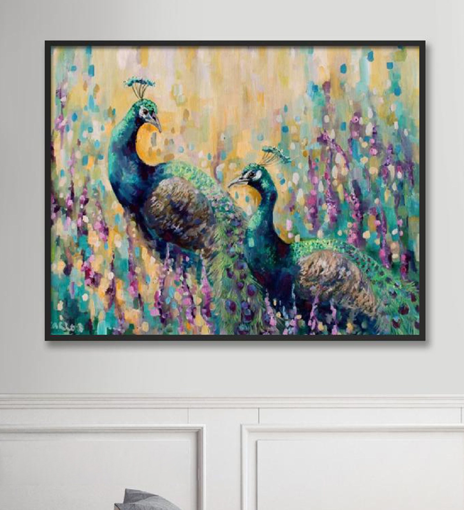 Peacocks Multicolor Canvas Framed Wildlife Art Print