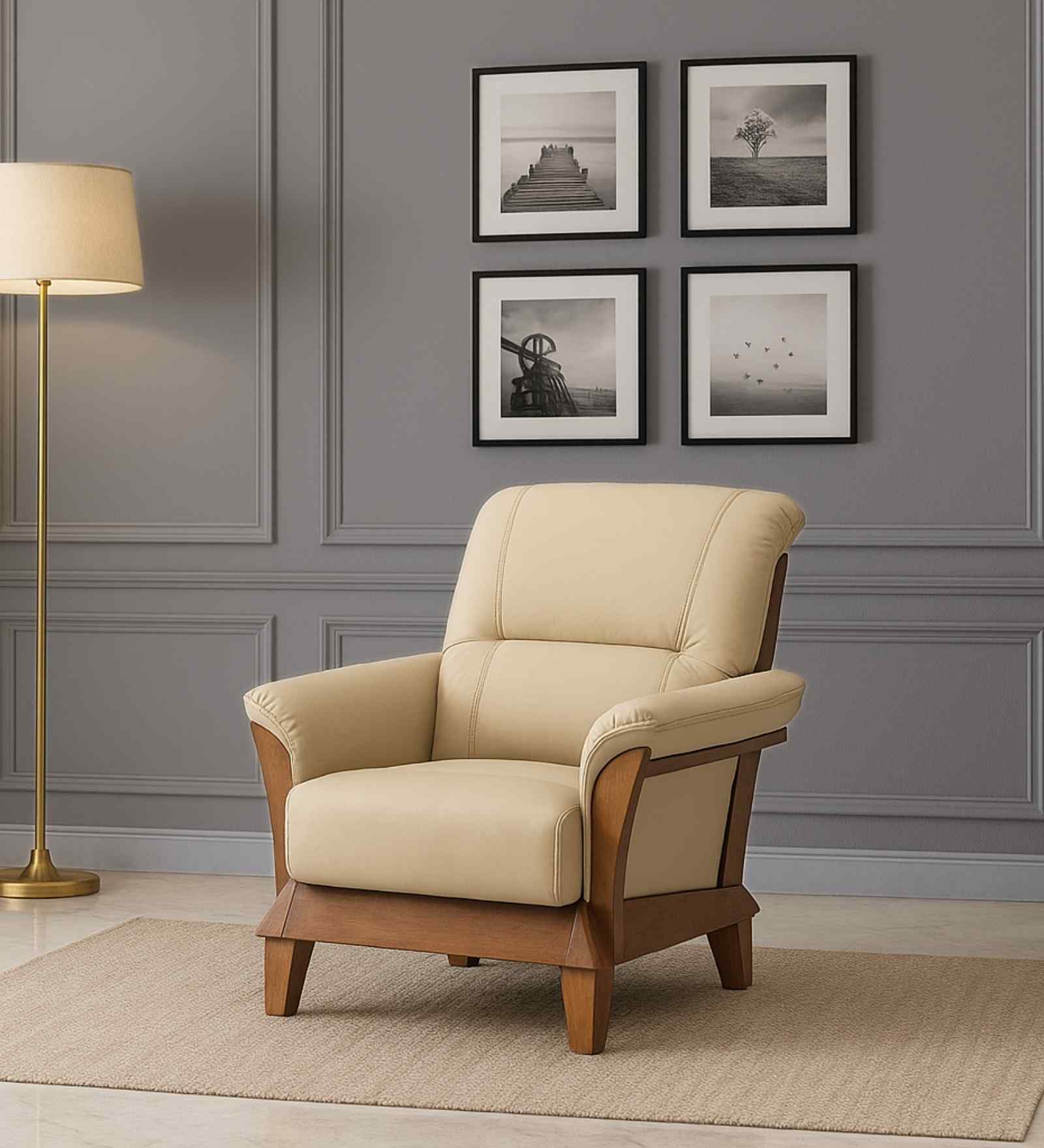 Pearl Leatherette 1 Seater Sofa In Beige Colour Pearl Leatherette 1 Seater Sofa In Beige Colour