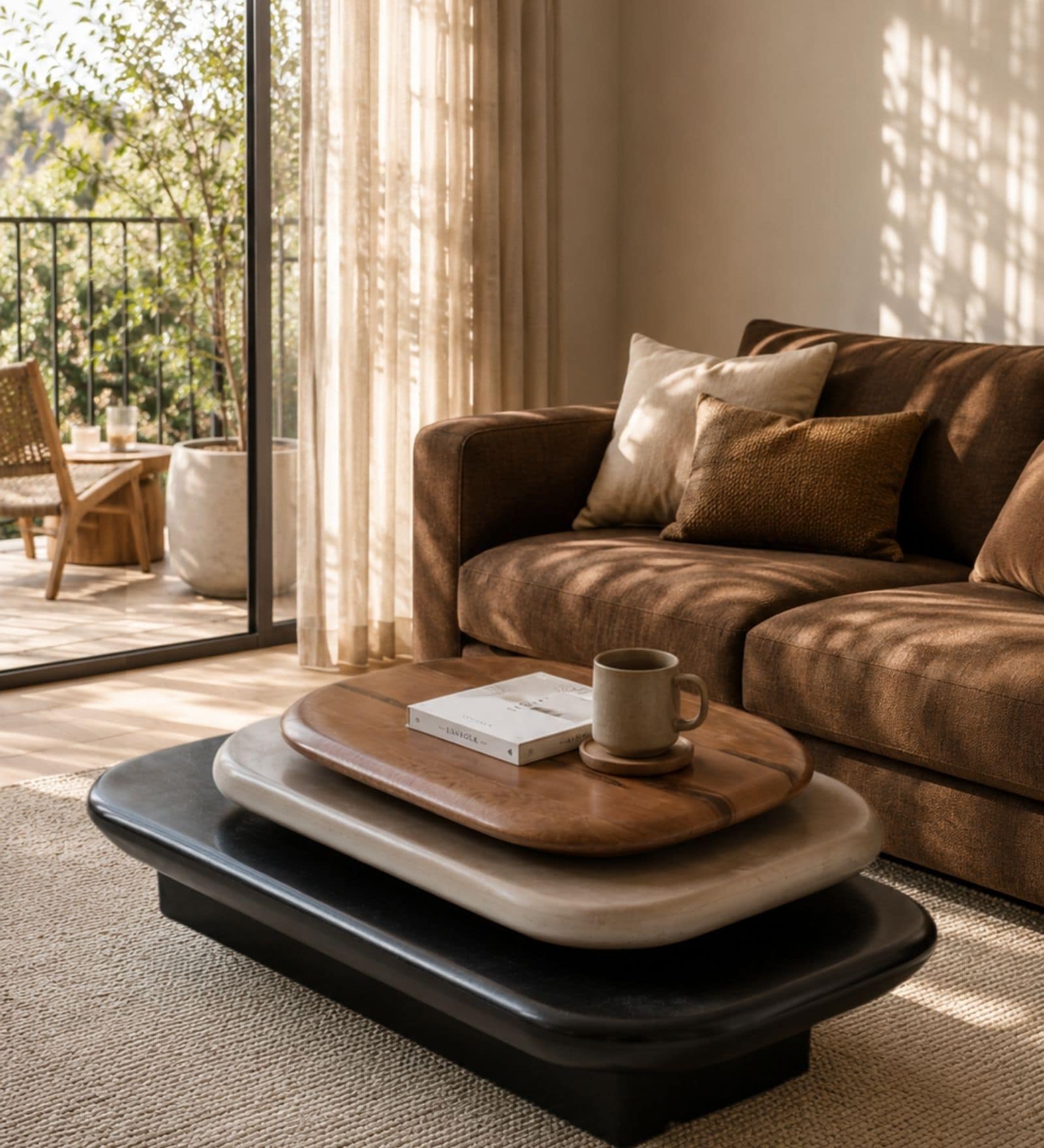 Pebble Rotating 3-Tier Centre Table In Dark-Walnut Finish