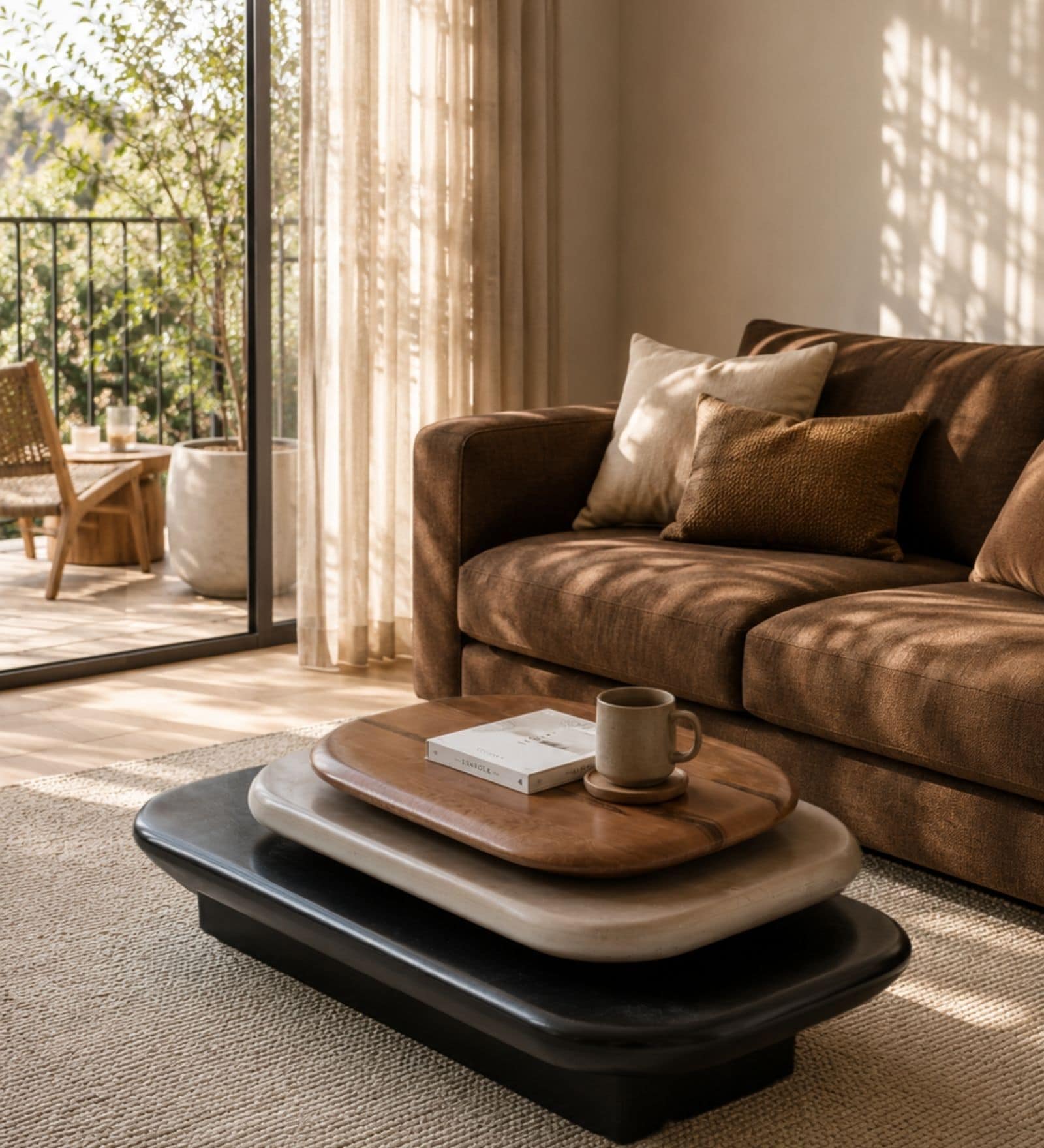 Pebble Rotating 3-Tier Centre Table In Teak Finish