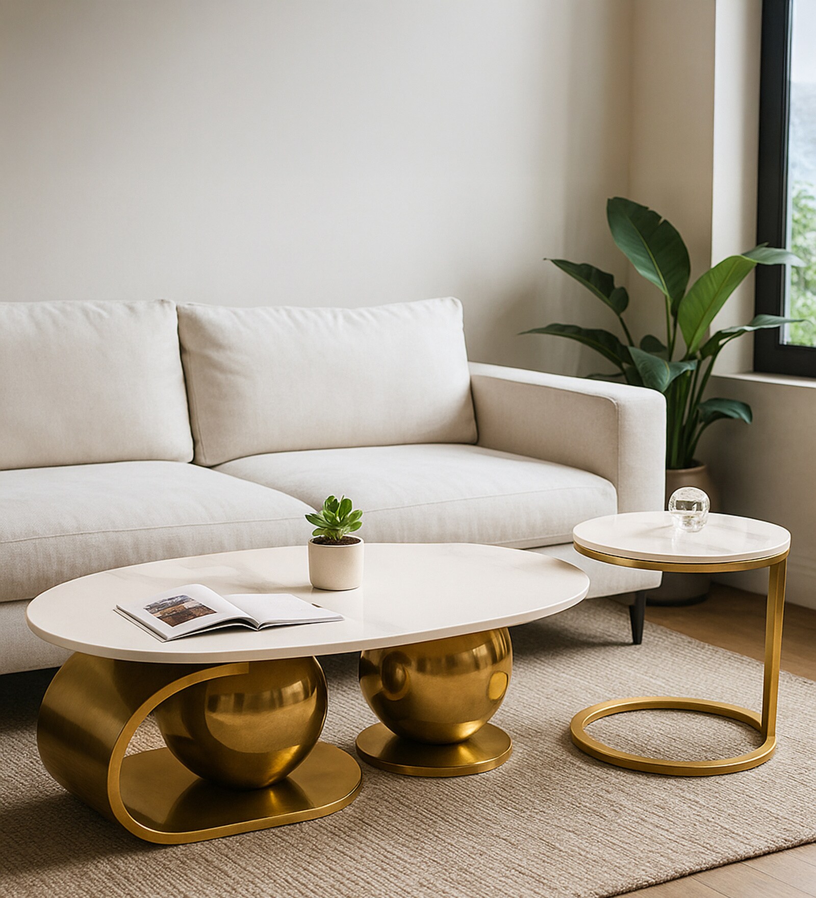 Pedrio Faux Metal Coffee Table In Gold Pvd Finish