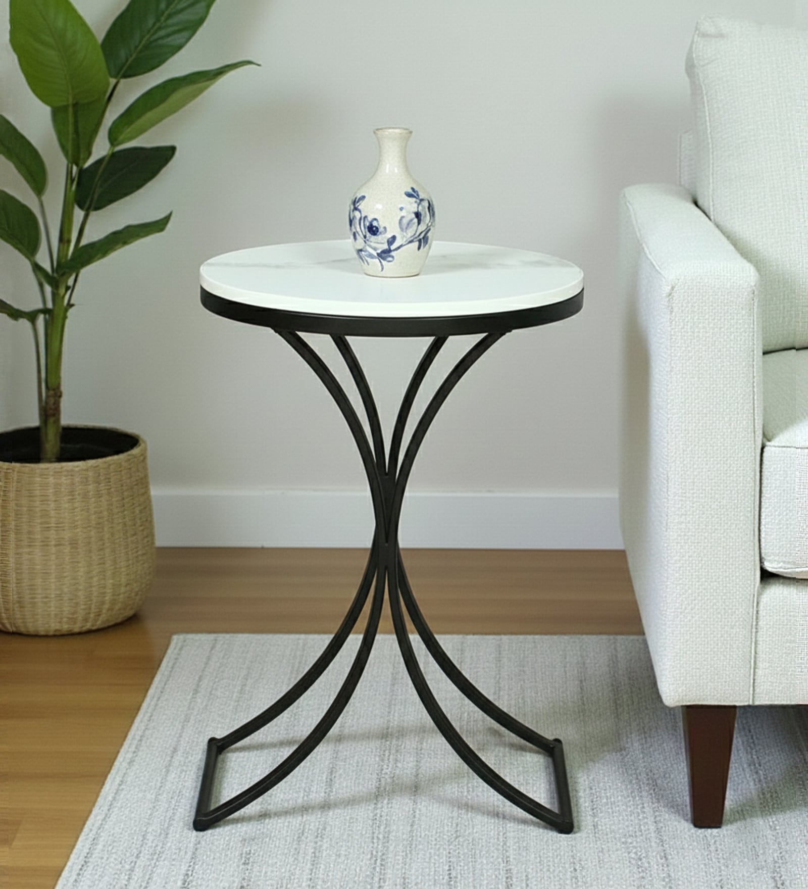 Pedrio White Porcelain Top End Table With Black Finish Pedrio White Porcelain Top End Table With Black Finish