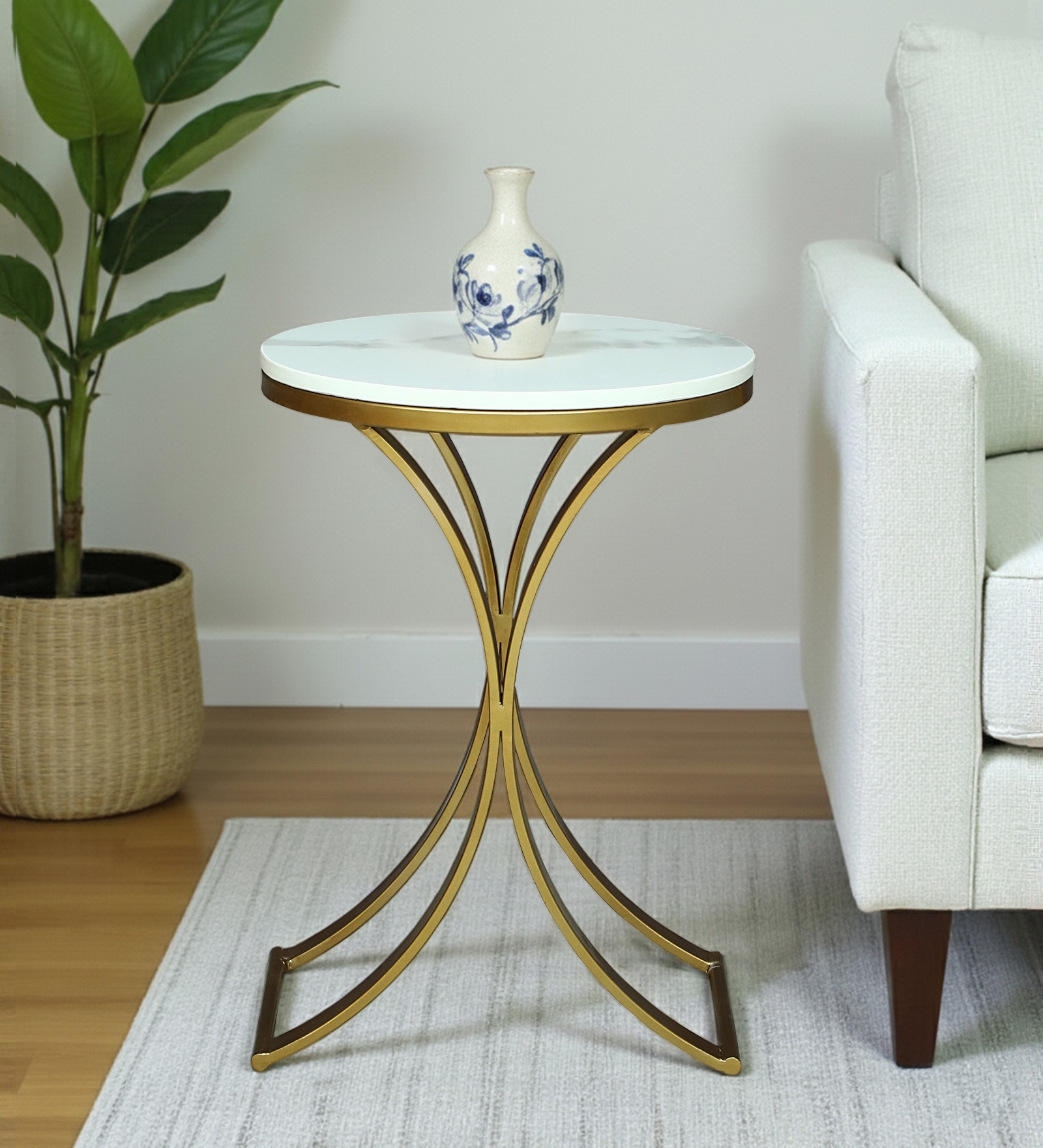 Pedrio White Porcelain Top End Table With Gold Finish