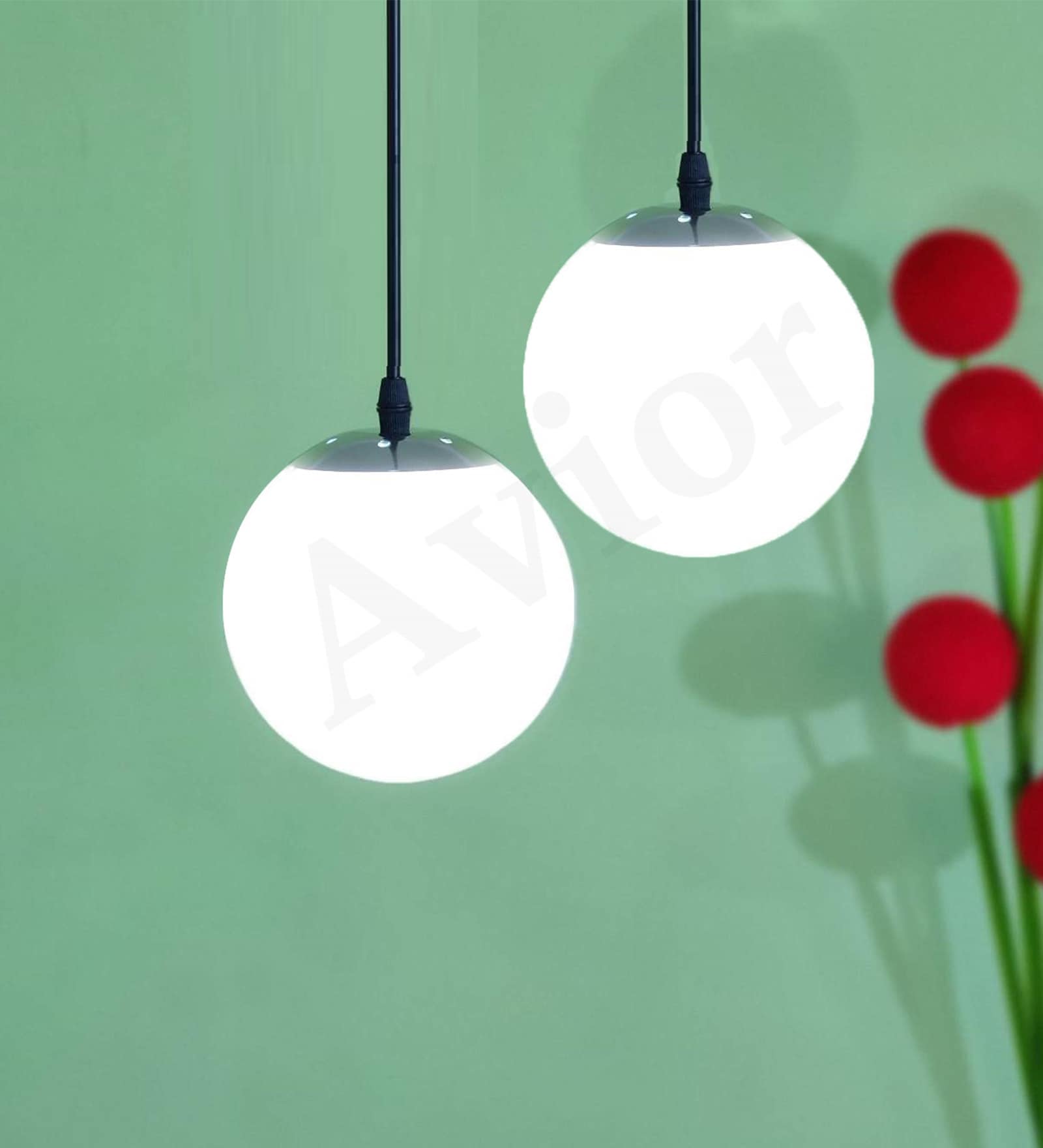 Pendant Black & White (E- 27/ 12 Watt) Metal & Glass Globe Hanging Light