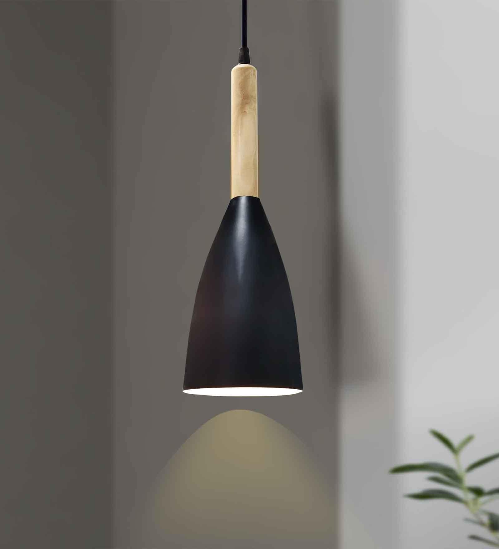 Pendant Lamp Shade for Kitchen Island, Color Metal Minimal Pot Pendant Light Shades, Nordic Wood Bedroom, Living Room, Bottle Guard, Black