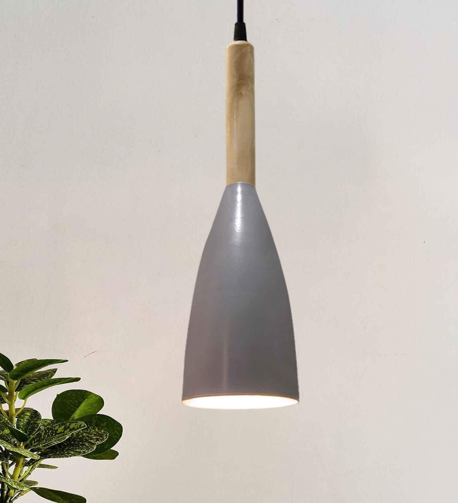Pendant Lamp Shade for Kitchen Island, Color Metal Minimal Pot Pendant Light Shades, Nordic Wood Bedroom, Living Room, Bottle Guard, Gray