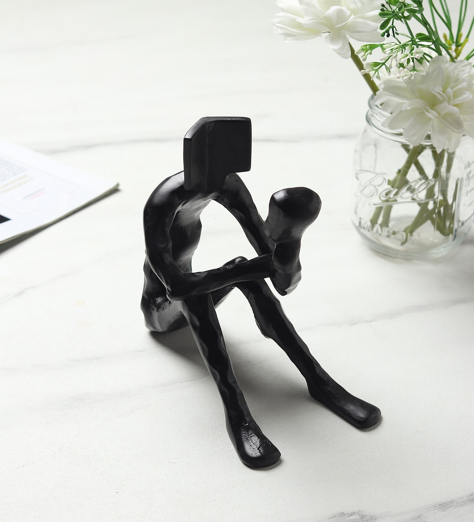 Black Aluminium Pensive Reader In Black Decorative