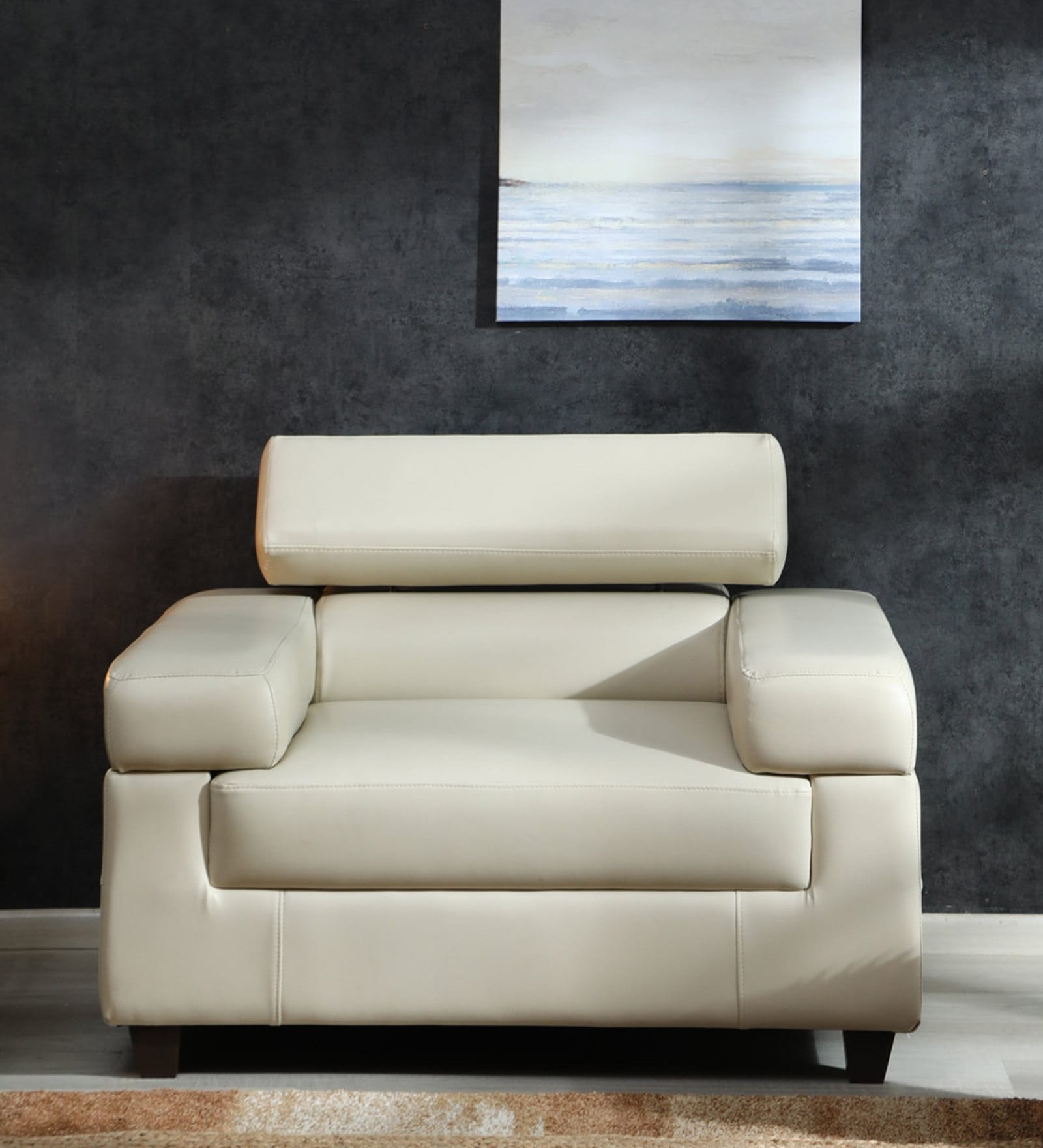 Penza Leatherette 1 Seater Sofa In Cream Colour