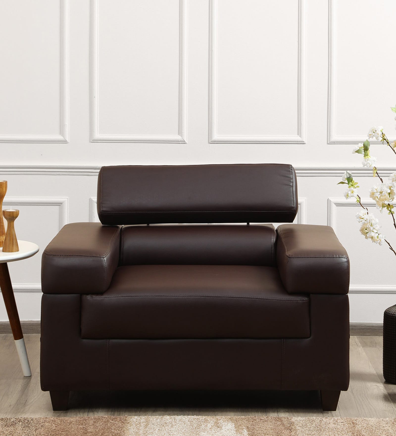 Penza Leatherette 1 Seater Sofa In Dark Brown Colour