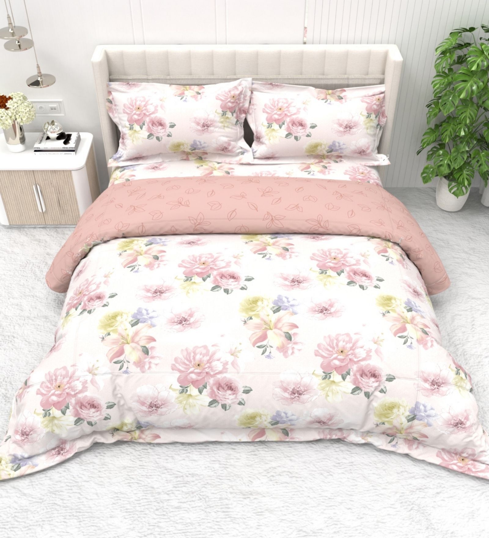 Peony Garden 4-Piece Combo Of Double Bed AC Comforter & Bedsheet Set