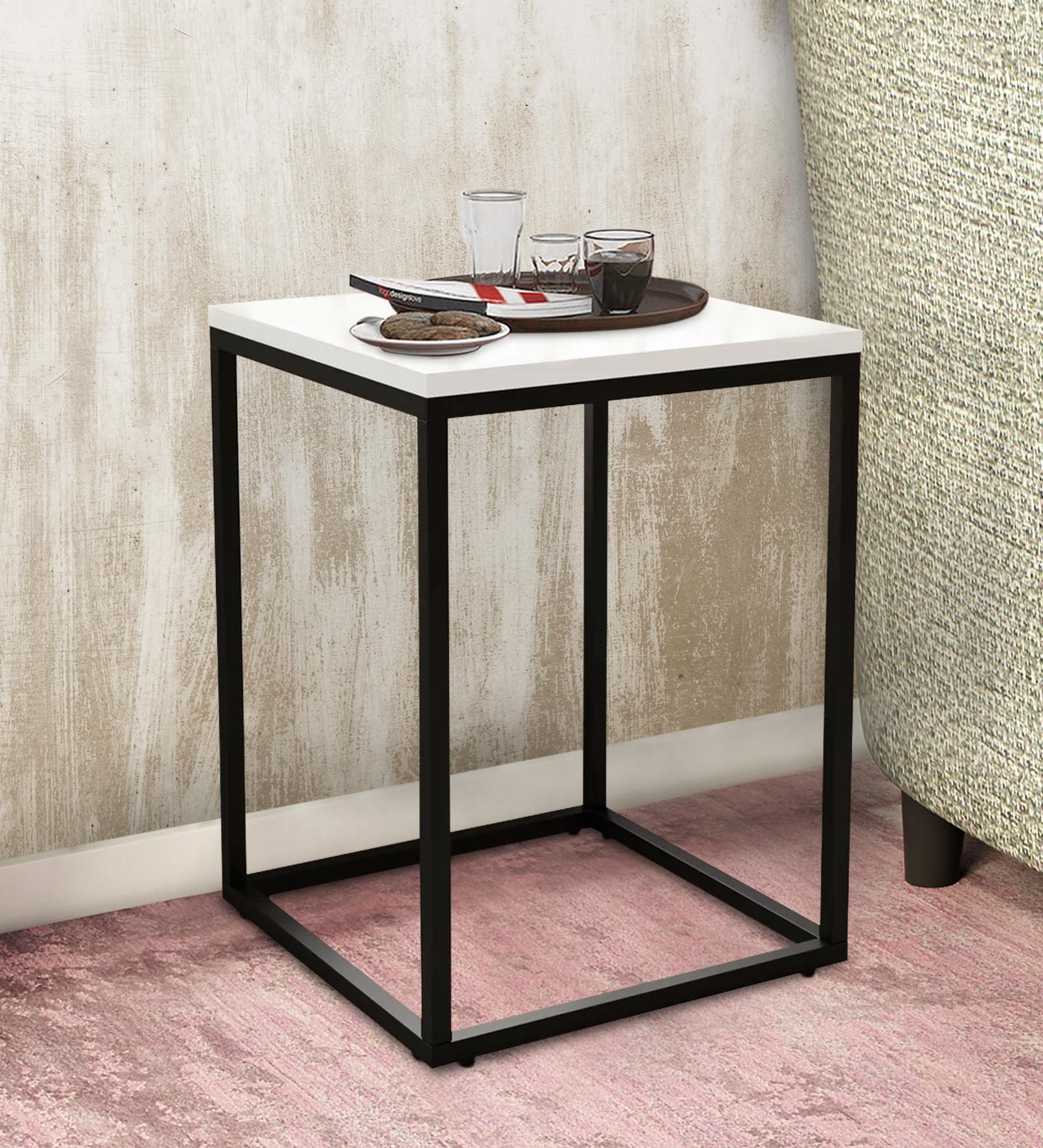 Pep End Table in White & Black Colour Pep End Table in White & Black Colour