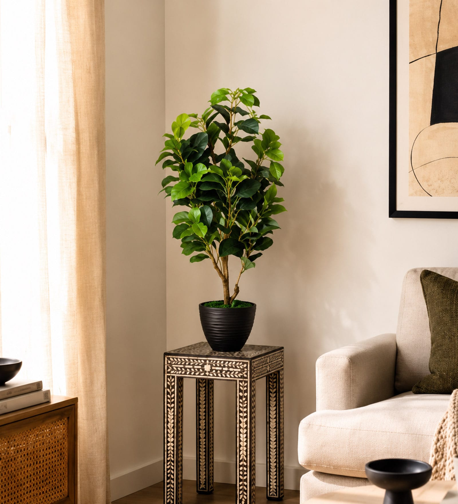 Green Fabric Artificial Peperomia Plant with Pot