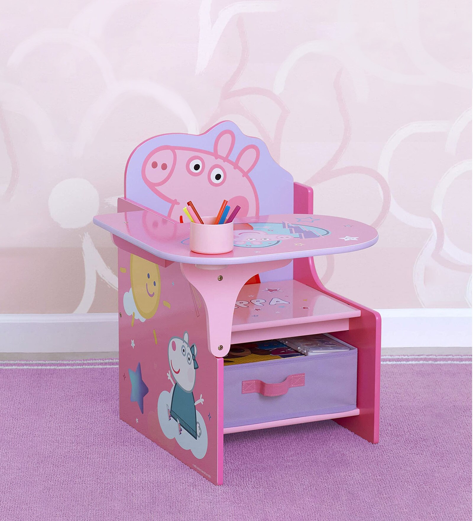 Peppa Pig Study Chair with Bin in Pink Colour Peppa Pig Study Chair with Bin in Pink Colour