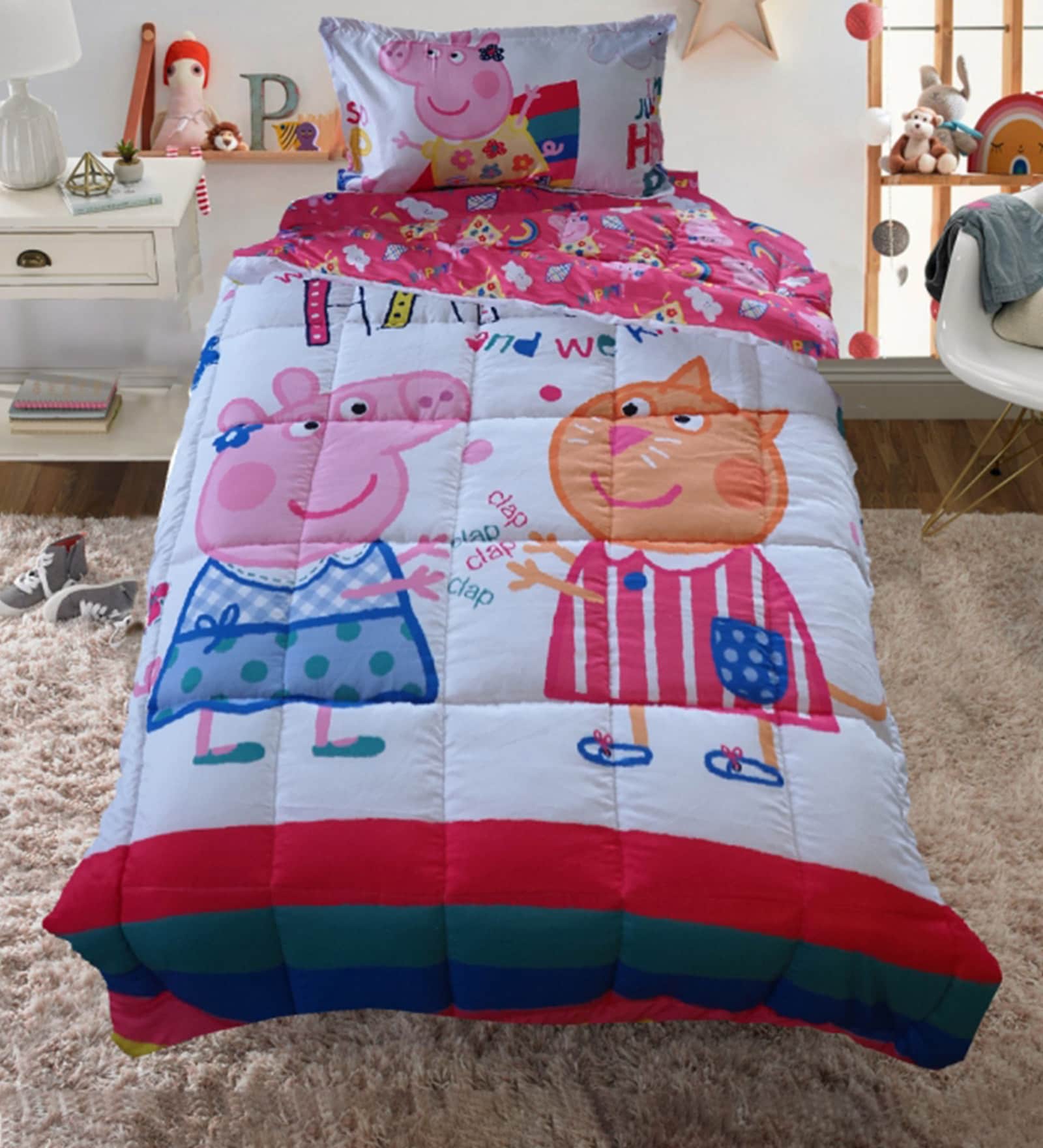 Peppa Pig Happy Comforter Set in White colour