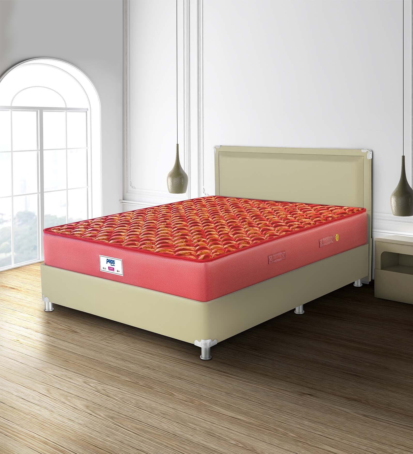 Caspia 8 inch Bonnell Spring King Size Mattress in Maroon Colour