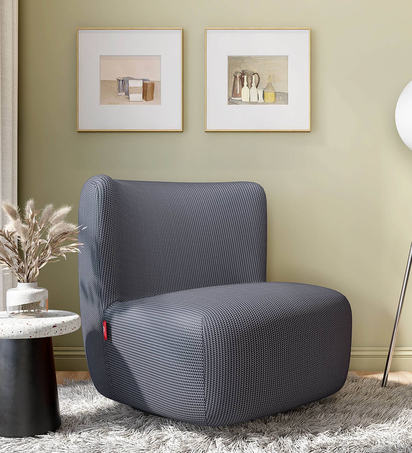 Percy Velvet Lounge Chair In Blue Colour