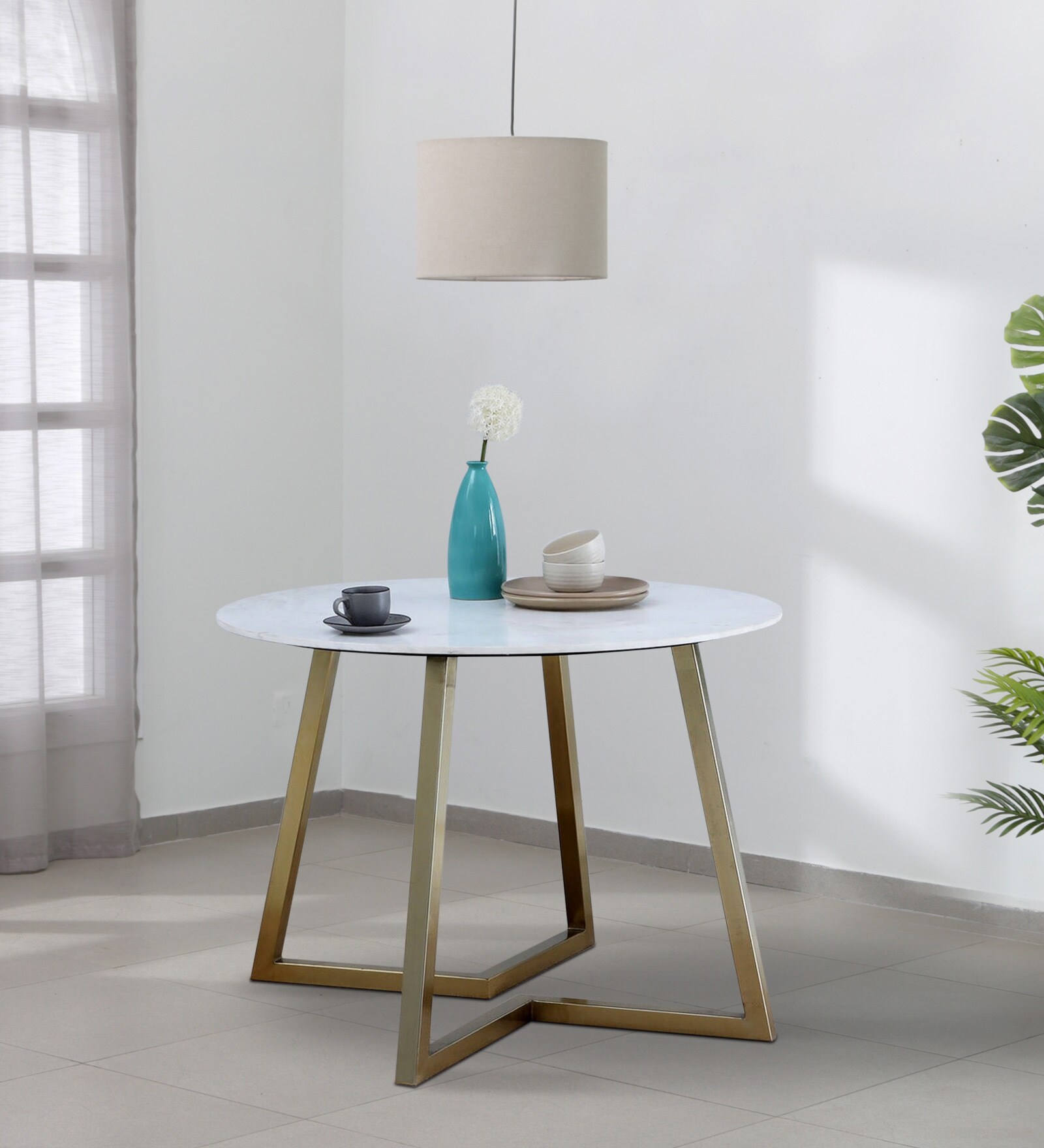 Buy Enrico Metallic 4 Seater Dining Table With White Marble Top at 4