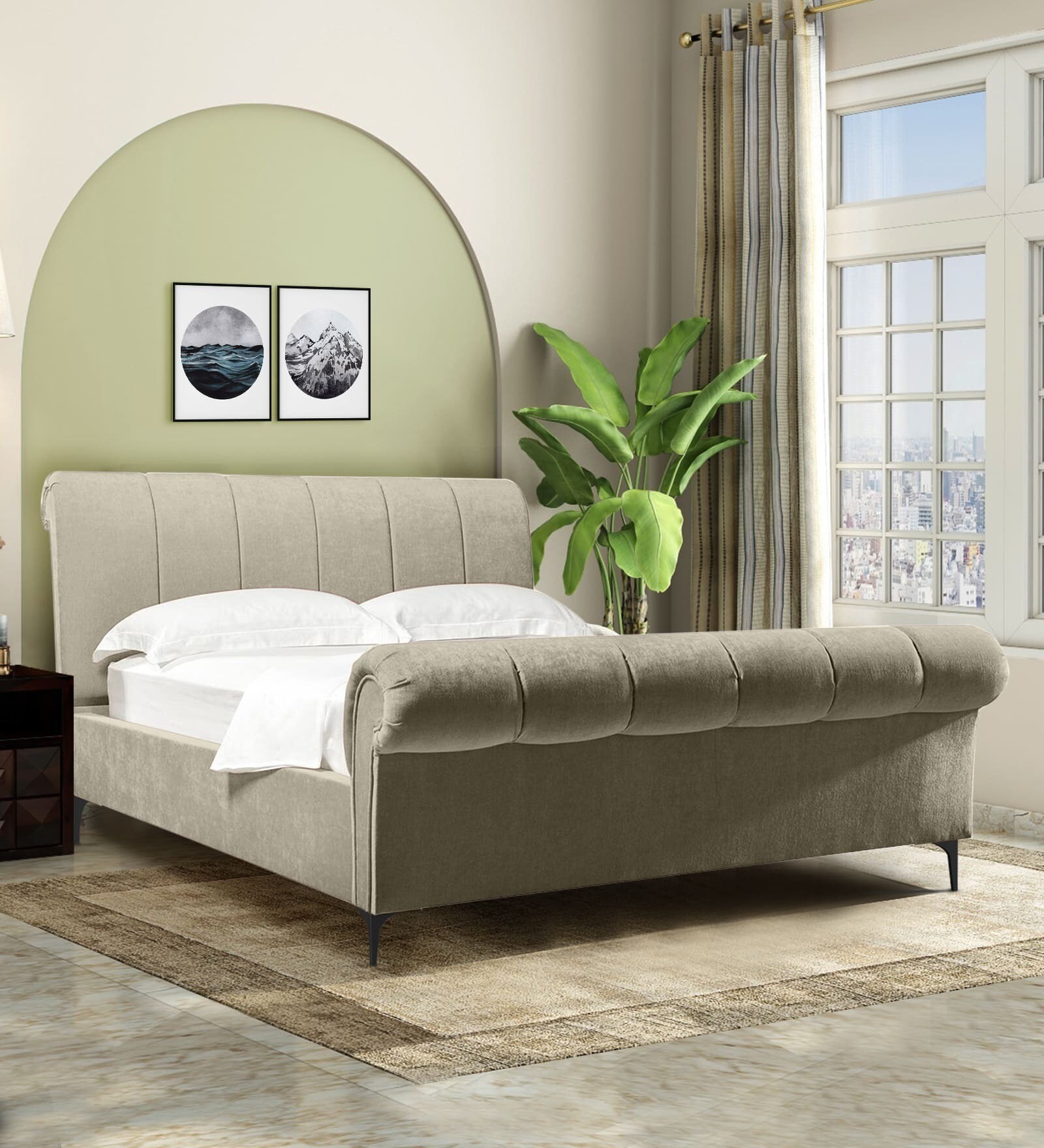 Perfect Upholstered Queen Size Bed In Beige Color Perfect Upholstered Queen Size Bed In Beige Color