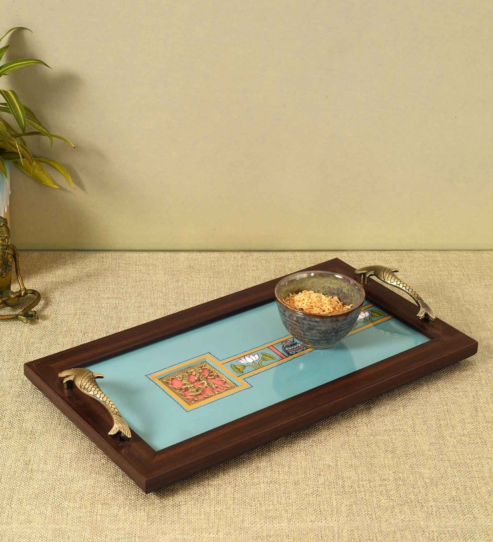 Periwinkle Elephant Green  Wooden  Serving Tray