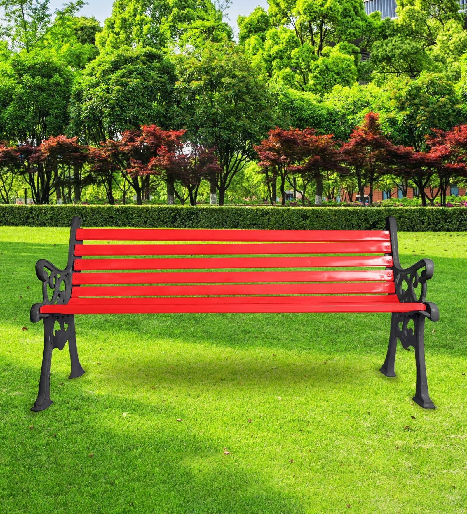 Perla Metal 3 Seater Park Bench in Black & Red Colour