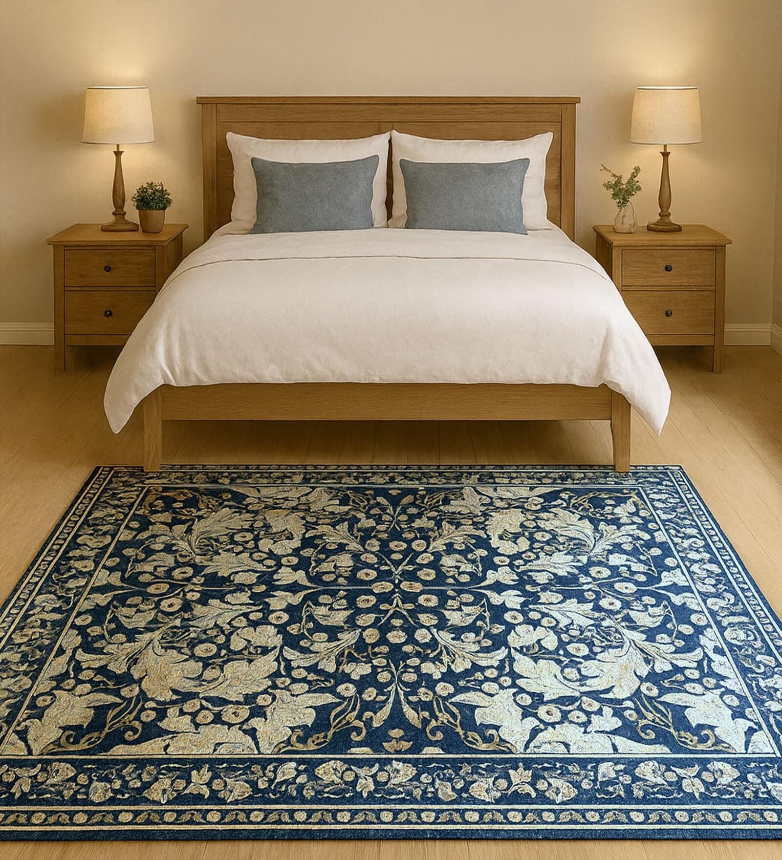 Blue Persian Printed Polyester 5 X 7 ft Machine Made Carpet