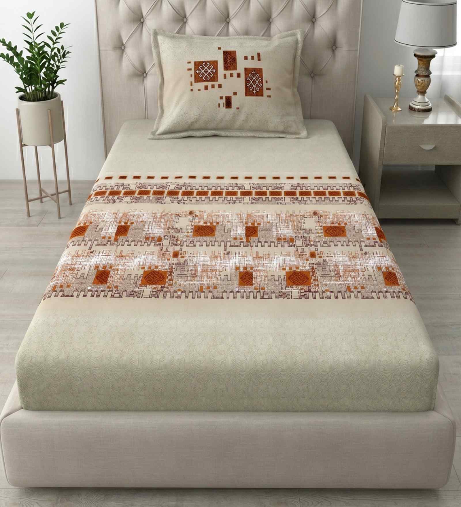 Persian Red Spring Glory Cotton186 TC Single Bedsheet With 1 Pillow Cover