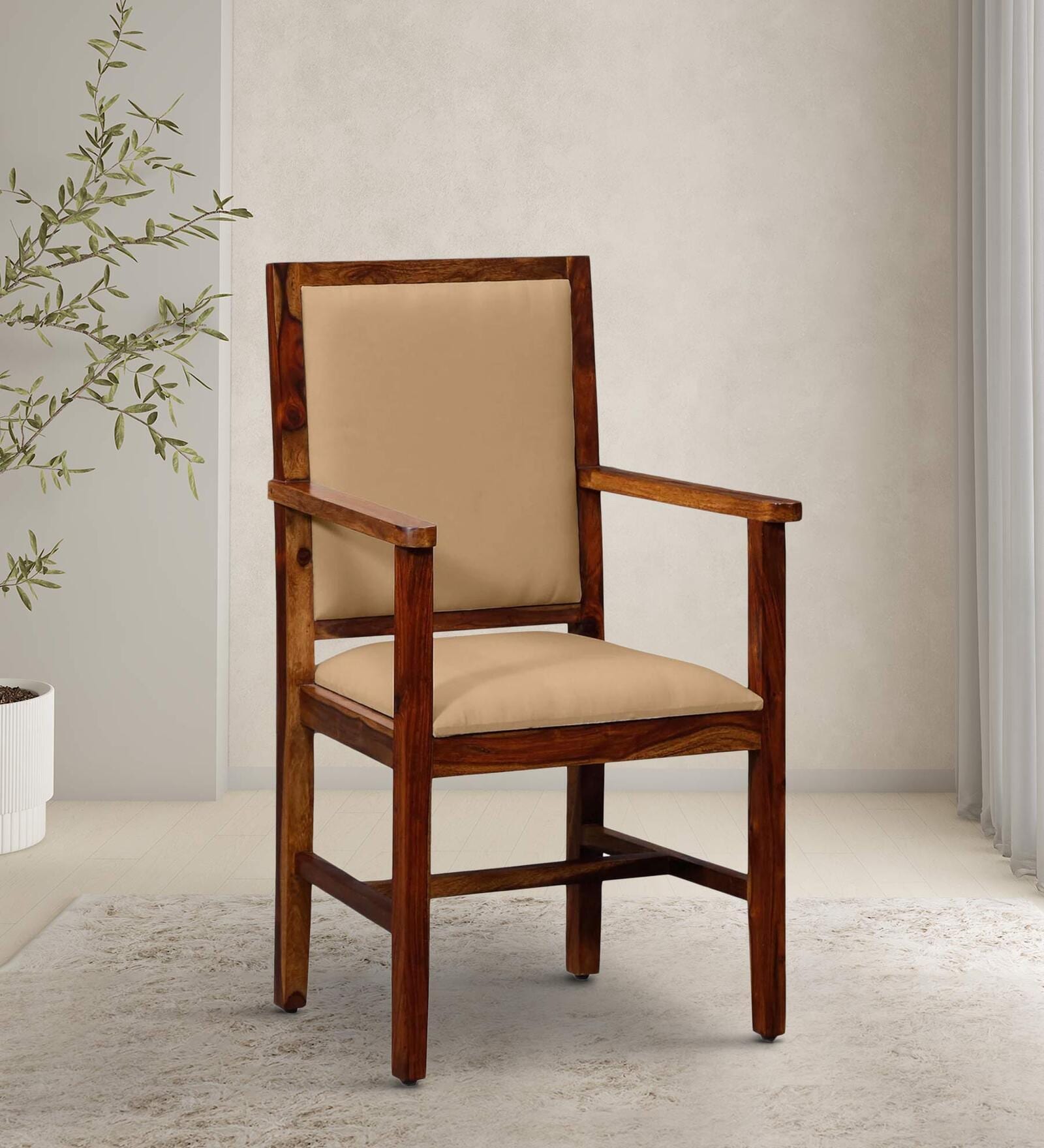 Peshtigo Sheesham Wood Arm Chair In Provincial Teak Finish