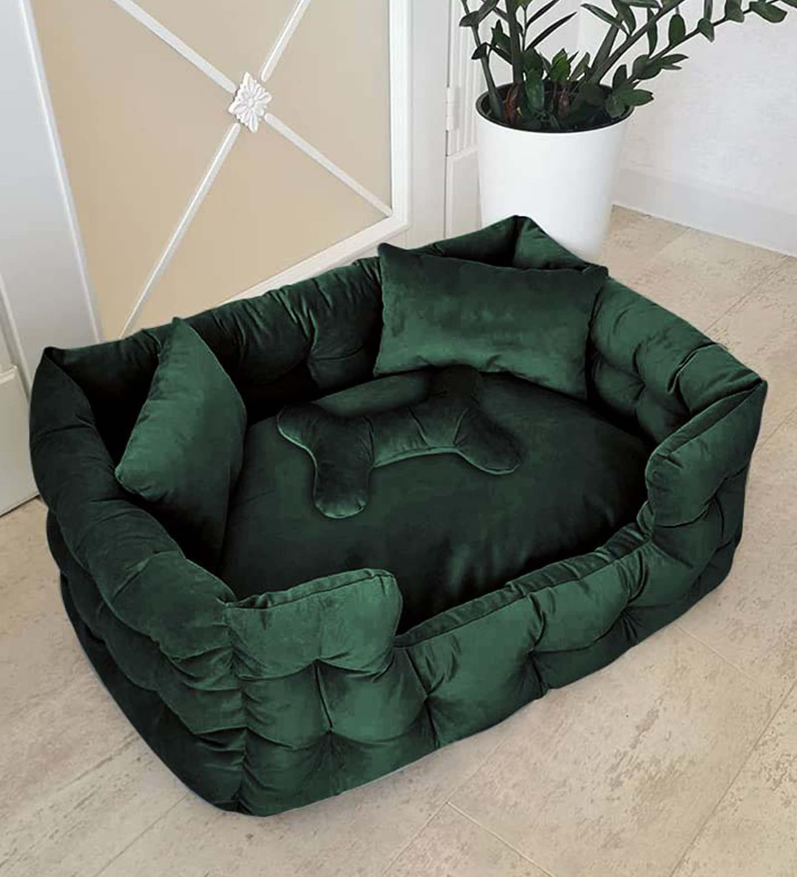 Lounger- Large Dark Green Fabric Pet Bed Lounger- Large Dark Green Fabric Pet Bed