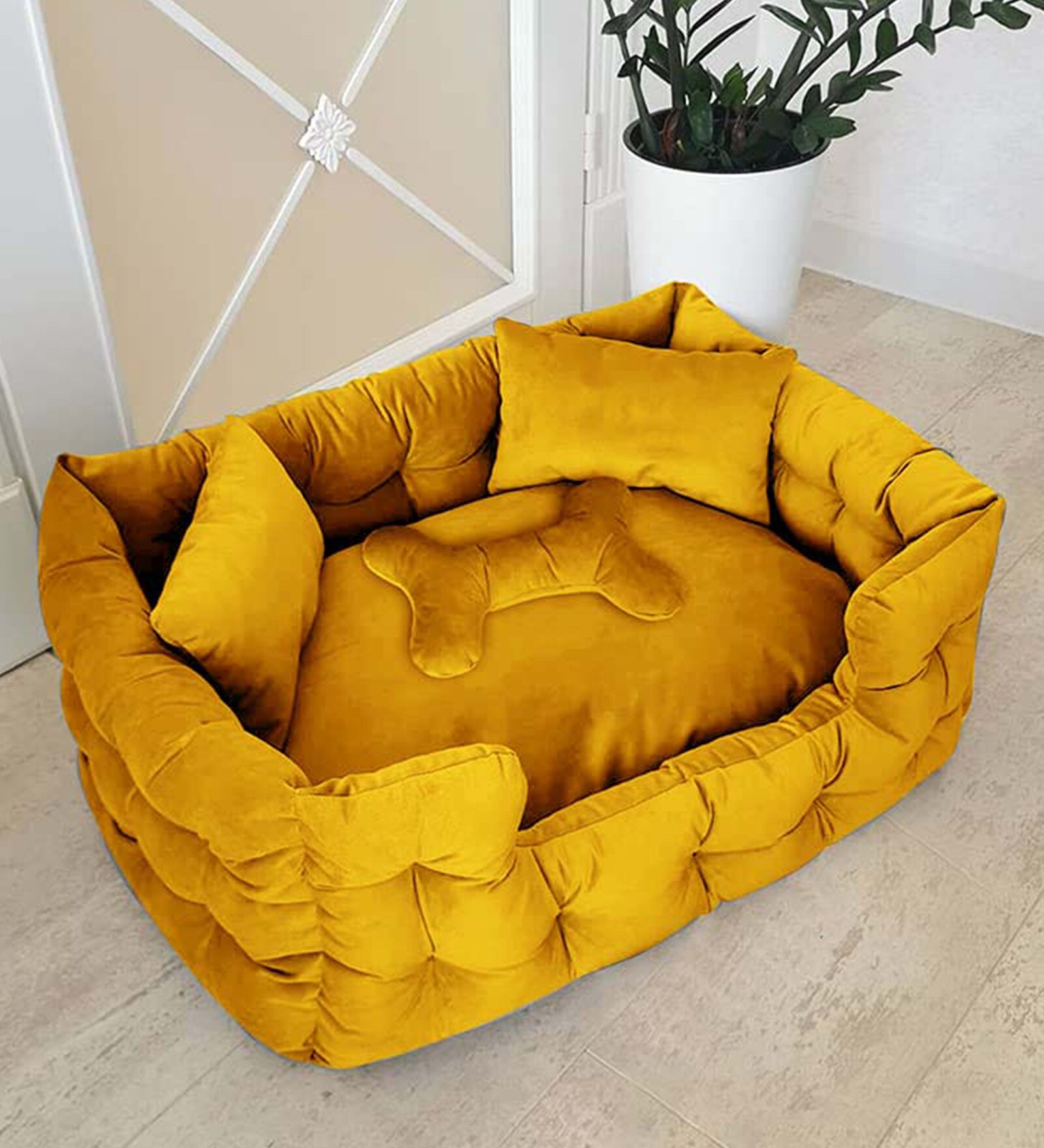 Holla Lounger- Large Yellow Velvet Pet Bed Holla Lounger- Large Yellow Velvet Pet Bed
