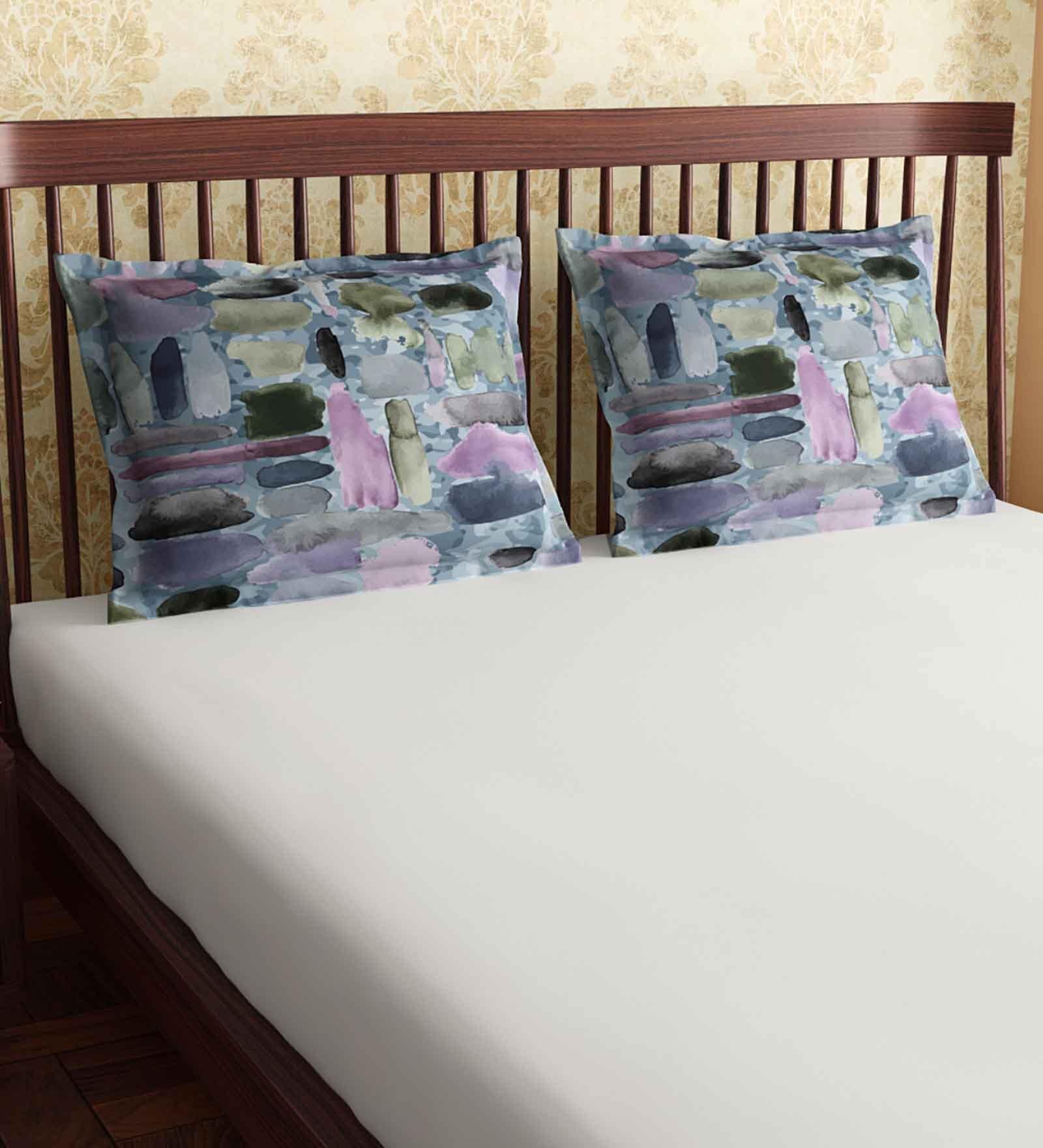 Blue Abstract 300TC Cotton 18 x 27 Inches Pillow Covers (Set of 2)