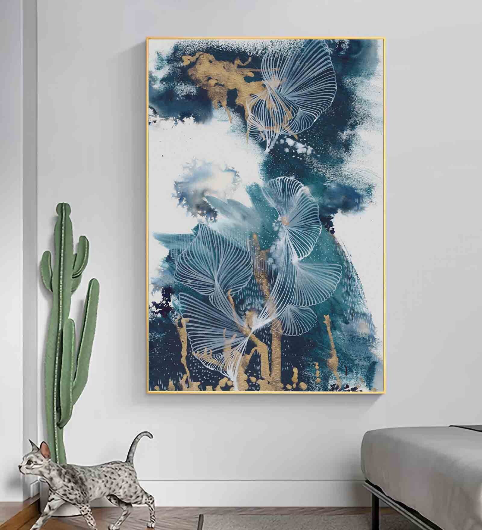Petal Blue Engineered Wood Framed Canvas Wall Painting