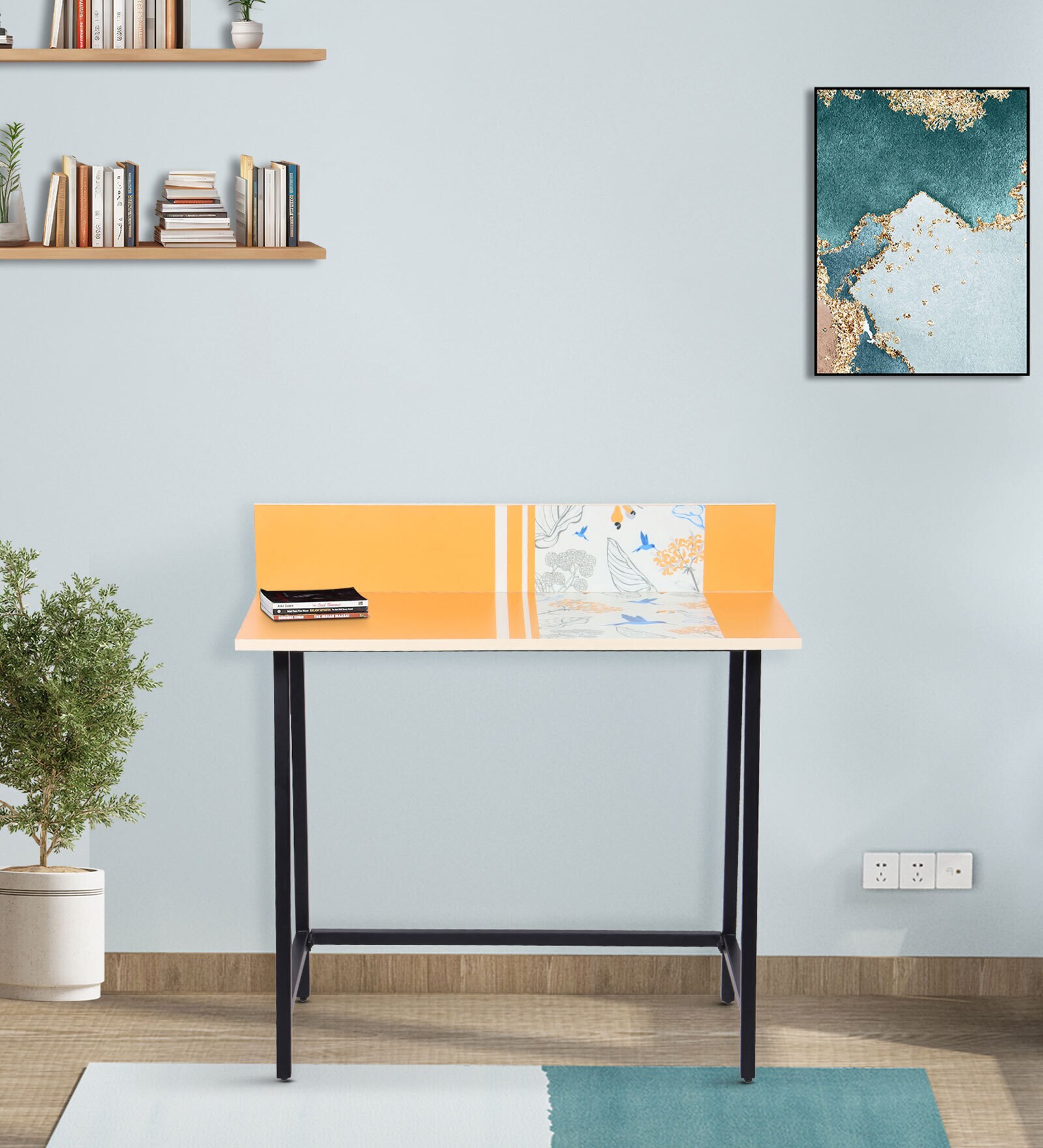 Petals Hum Metal Writing Table in Yellow Colour