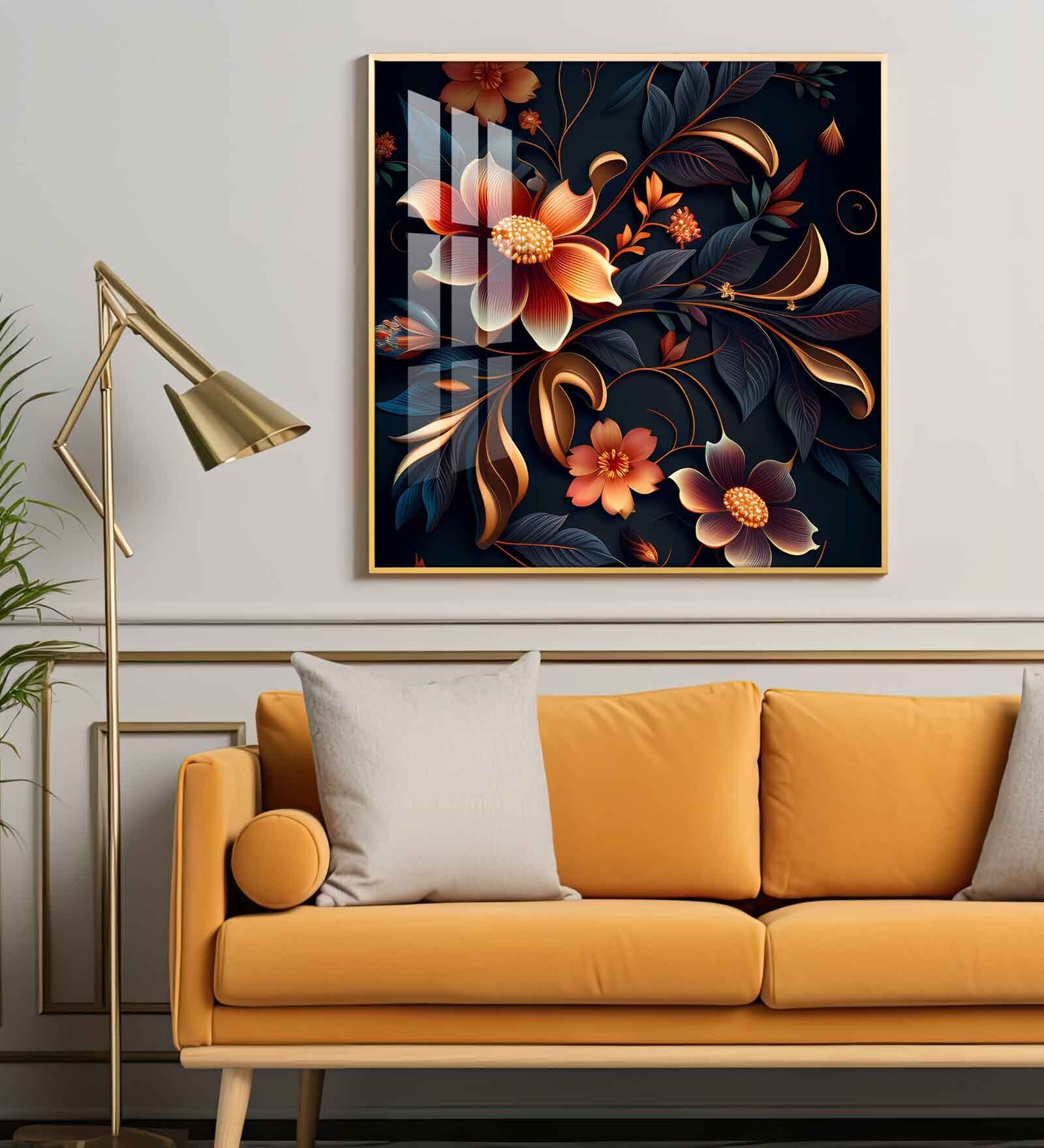 Petals in Bloom Glass Finish Square Wall Art