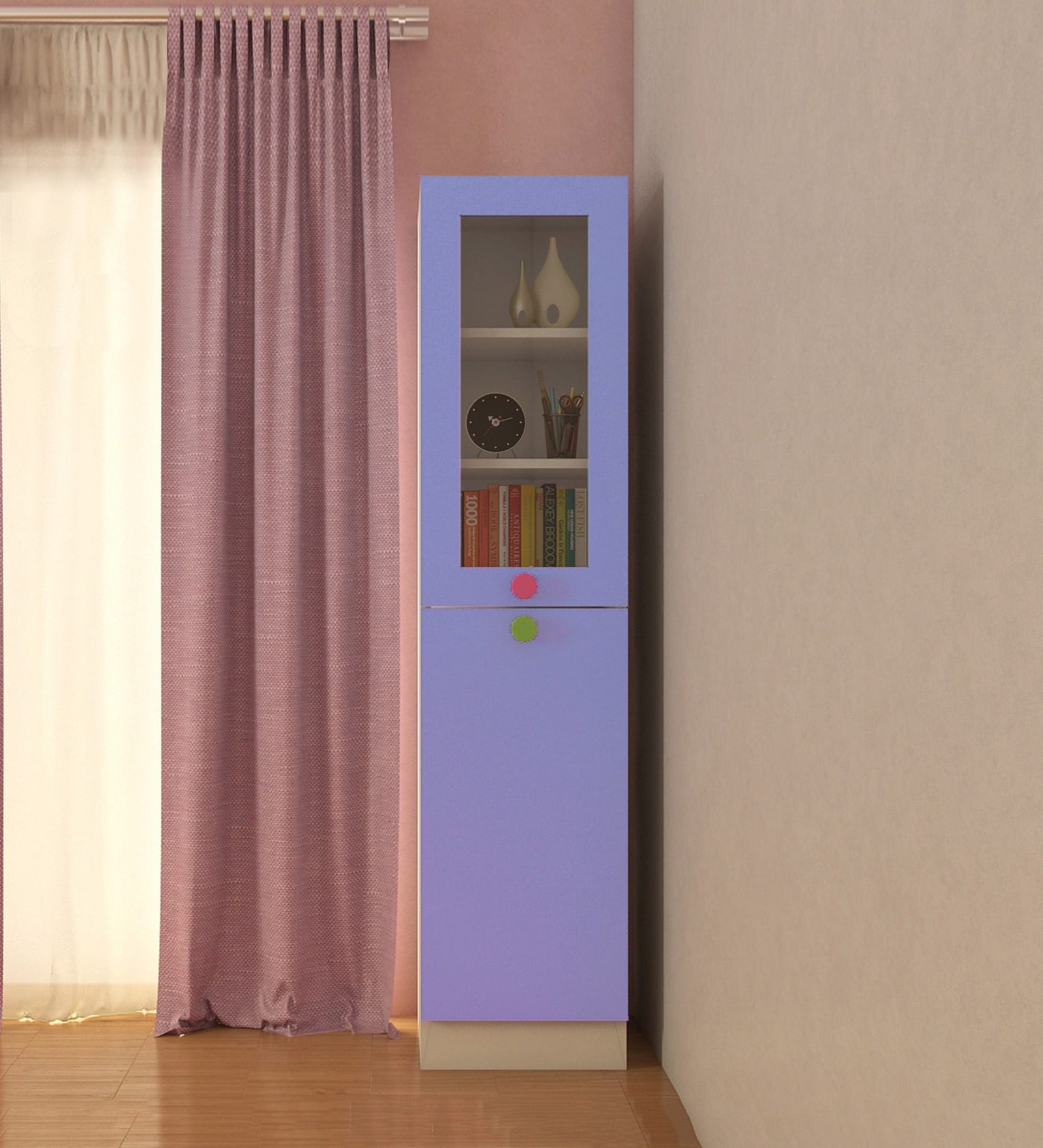 Petite Kid's Bookshelf Cum Storage Cabinet In Persian Lilac Finish