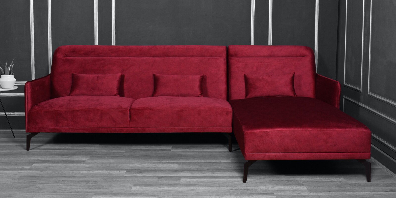 Pearl LHS 3 Seater Sofa with Lounger in Carmine Red Colour